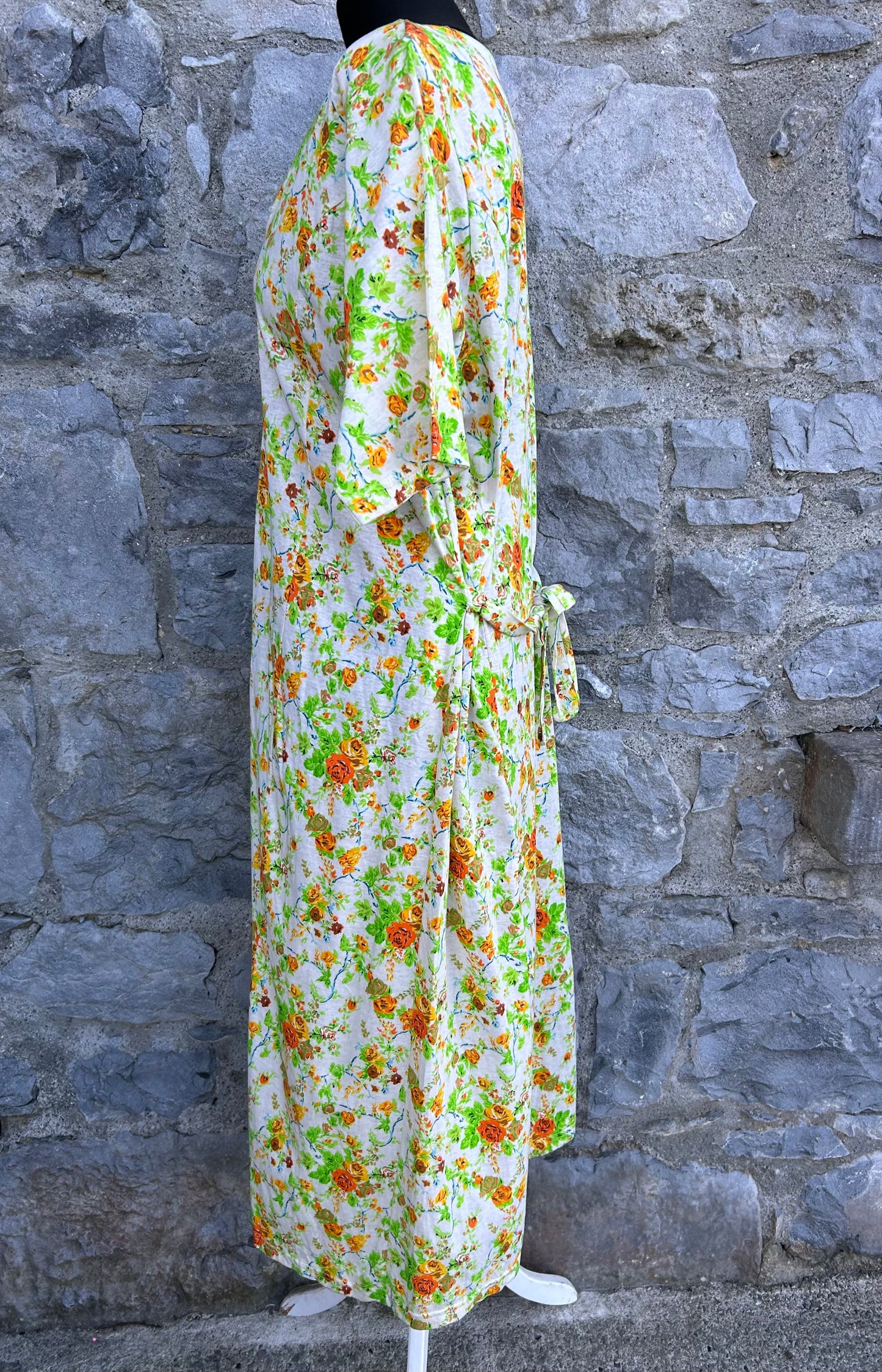 80s orange floral dress uk 14-16