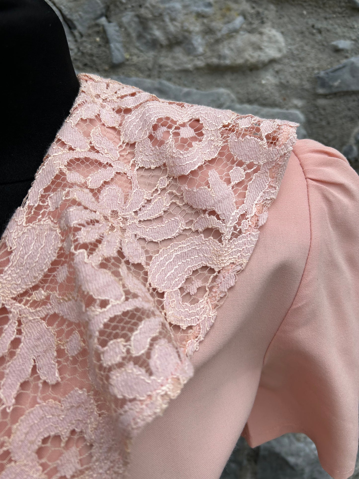 80s peach lace collar dress uk 6-8