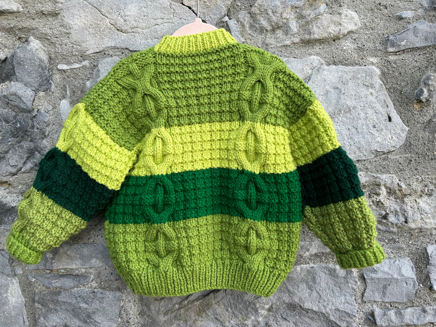 Green panels Aran style cardigan 4-5y (104-110cm)