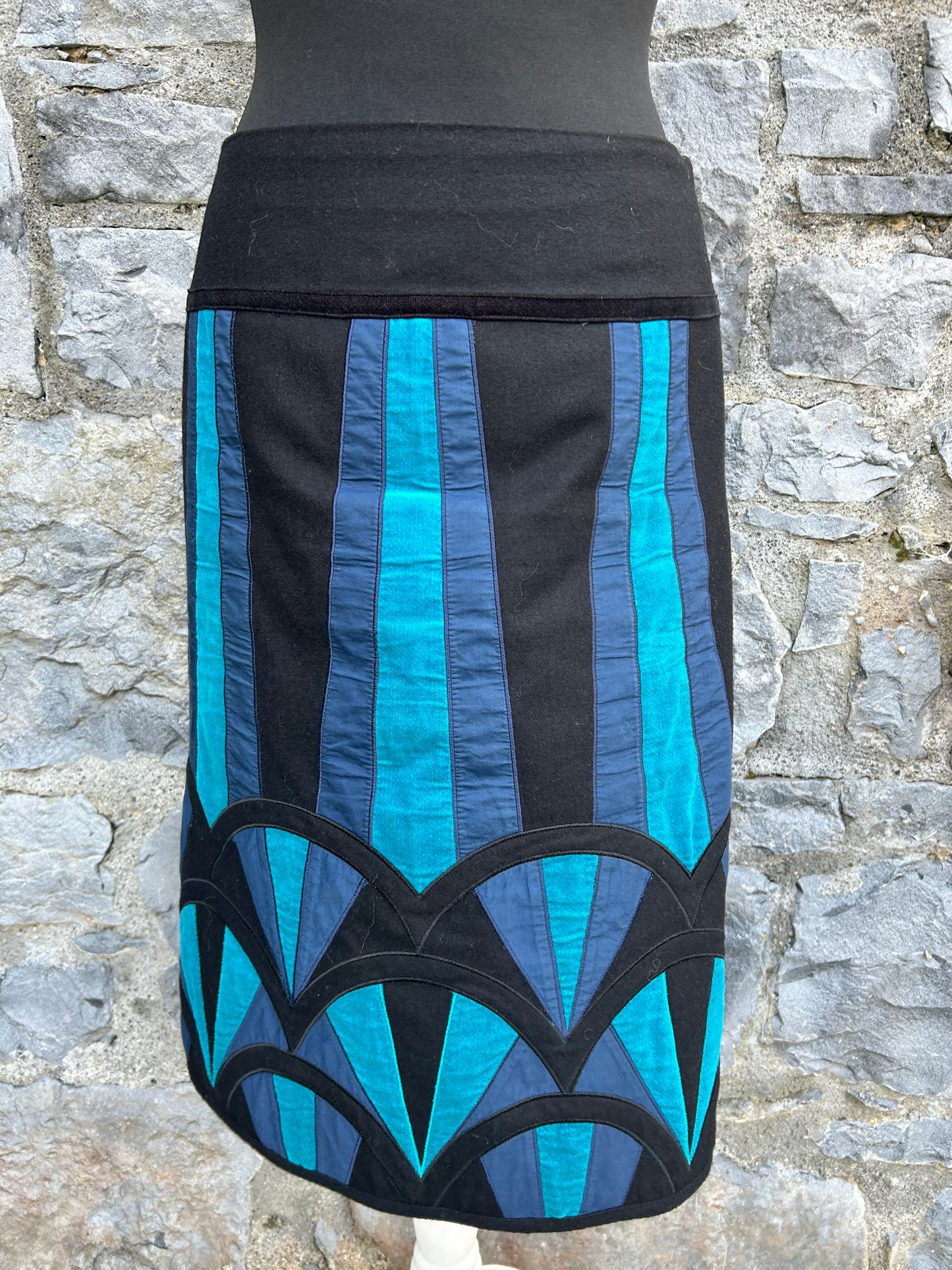Black&turquoise paneled a-line skirt uk 8-10