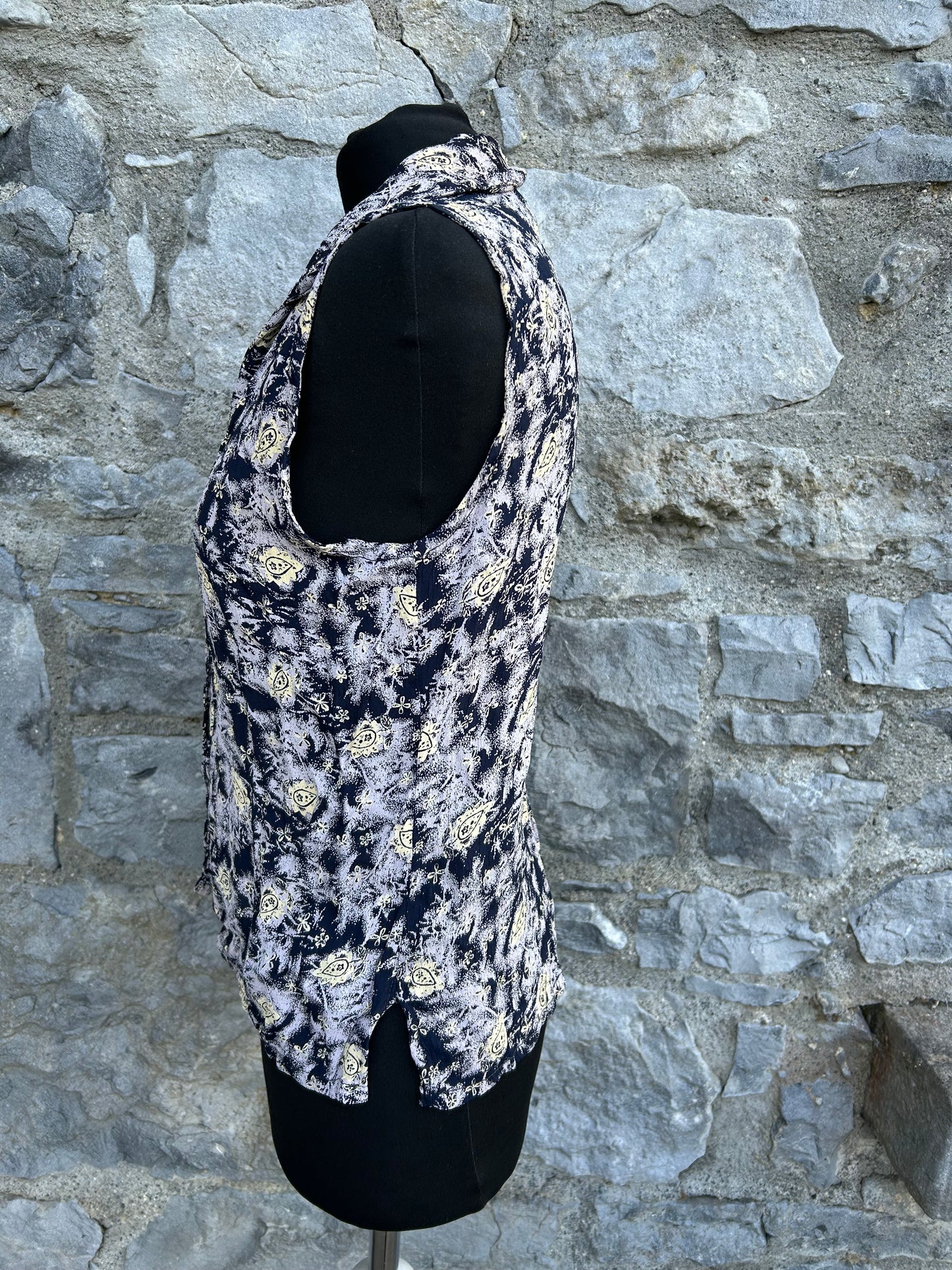 80s grey&black sleeveless top uk 12
