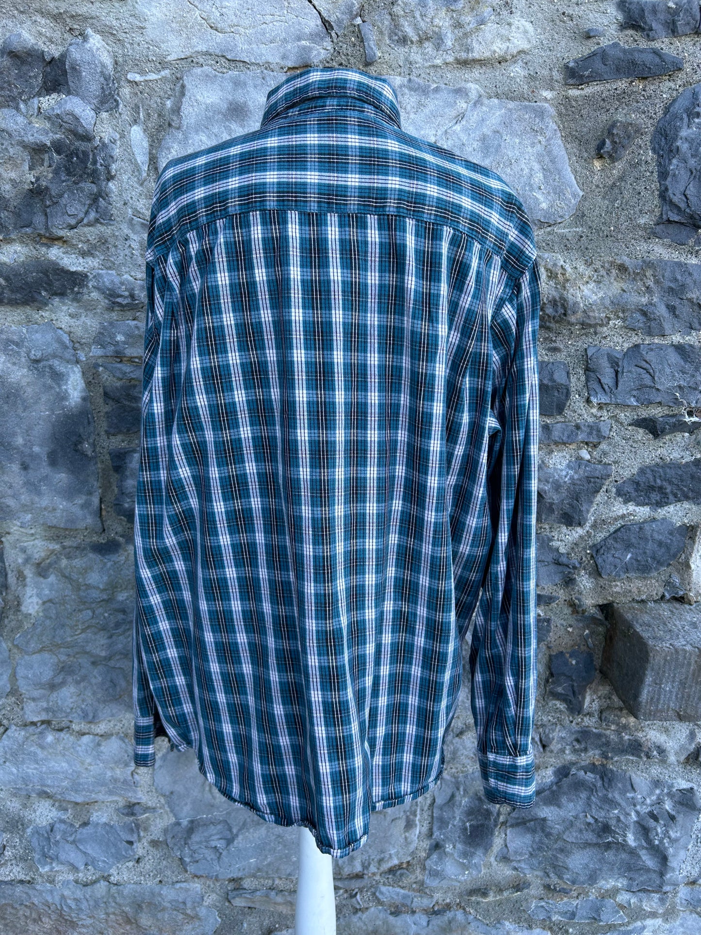 90s blue check shirt L-XL