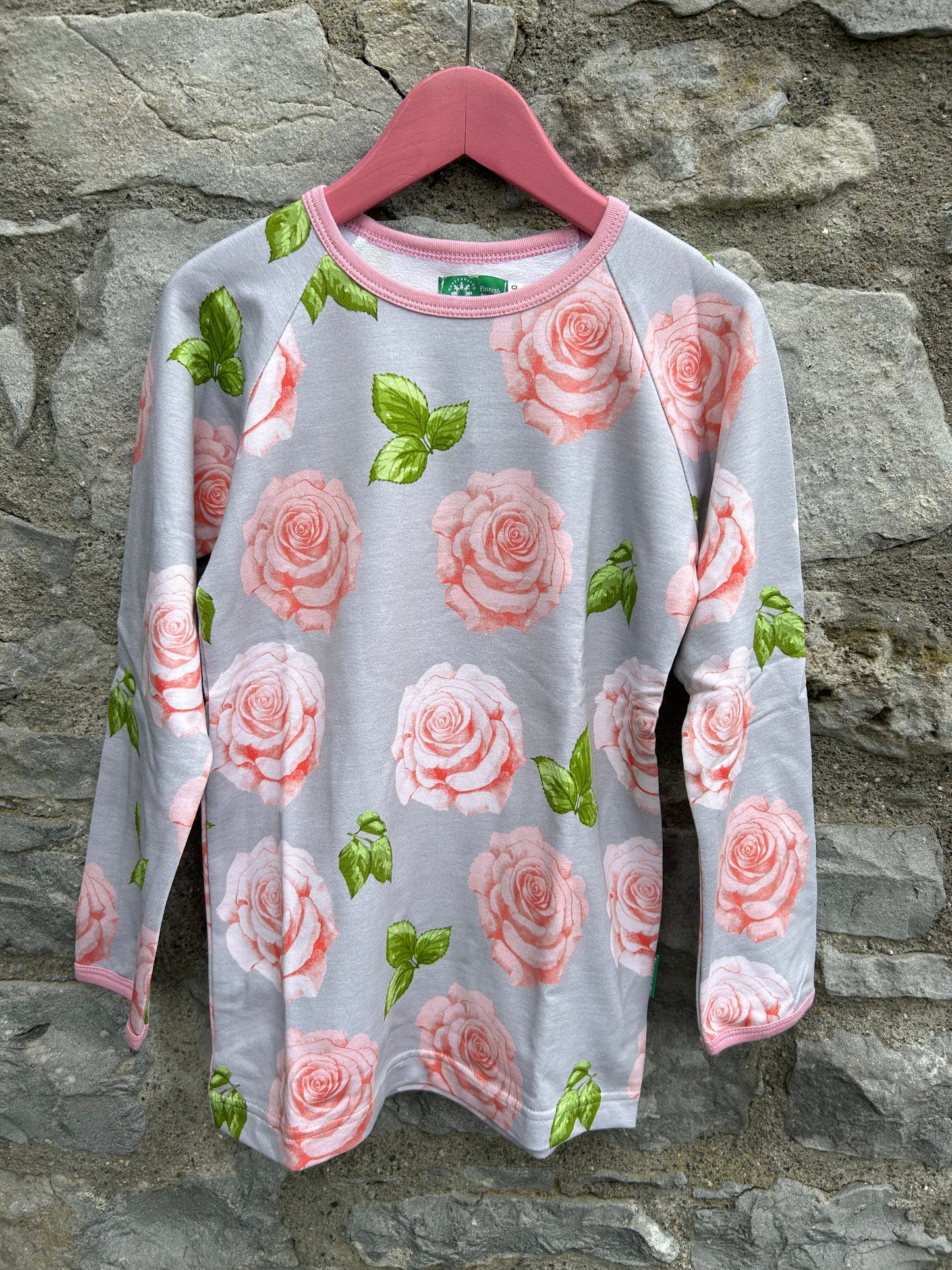 Pink roses grey top 9y (134cm)