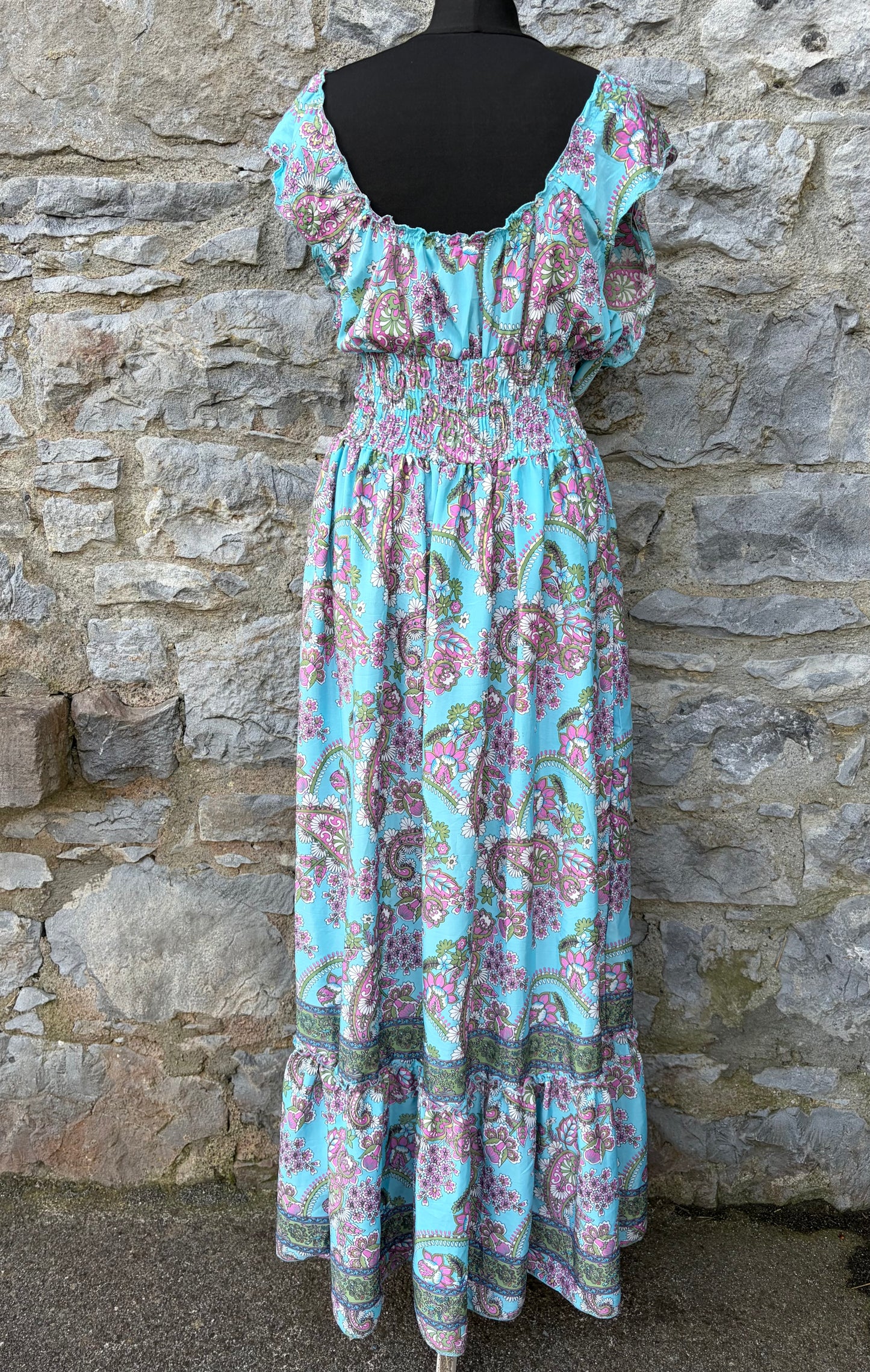 Blue floral maxi silk dress 10-12