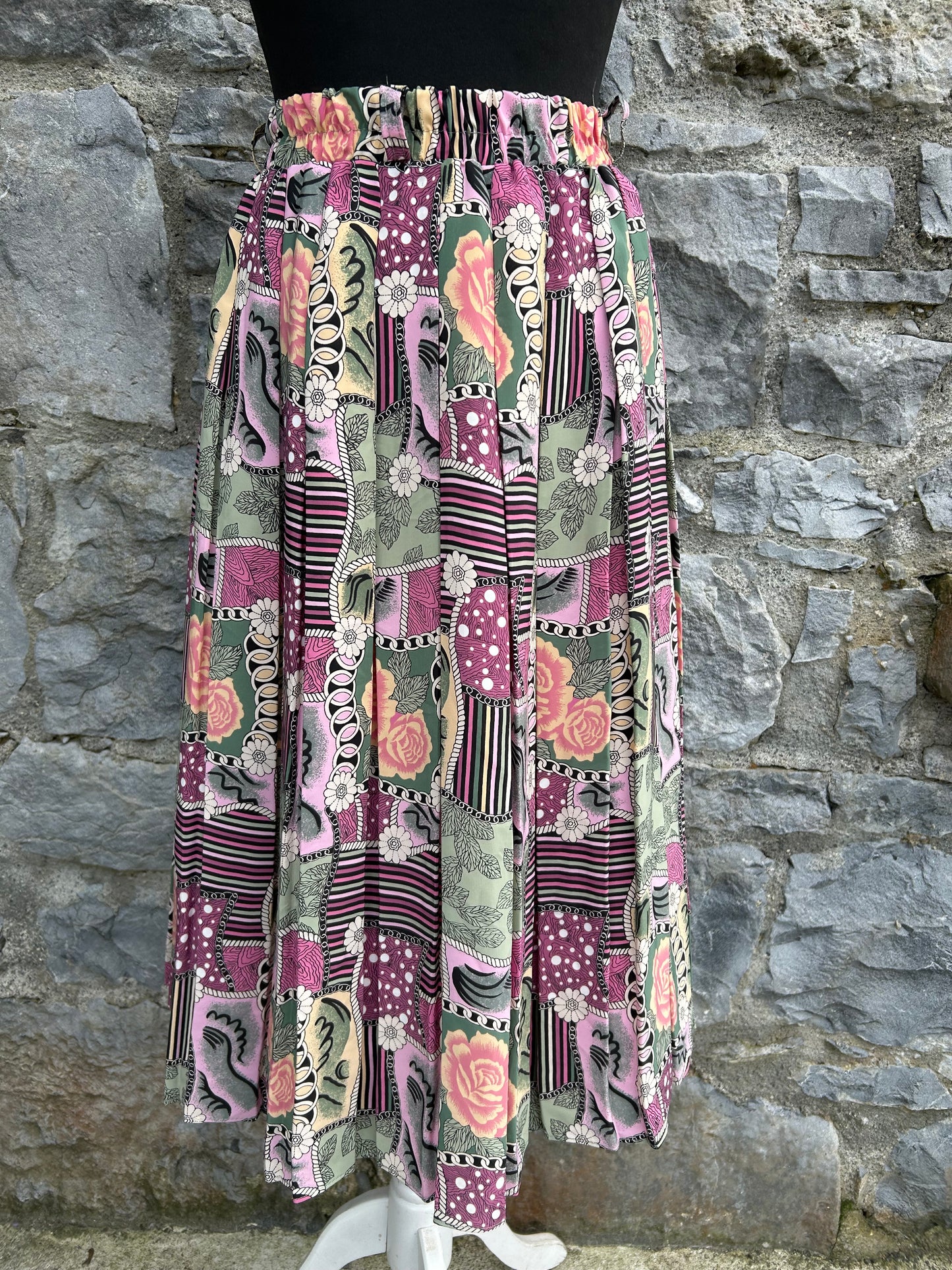 80s Pink&green floral patchwork skirt uk 6-8
