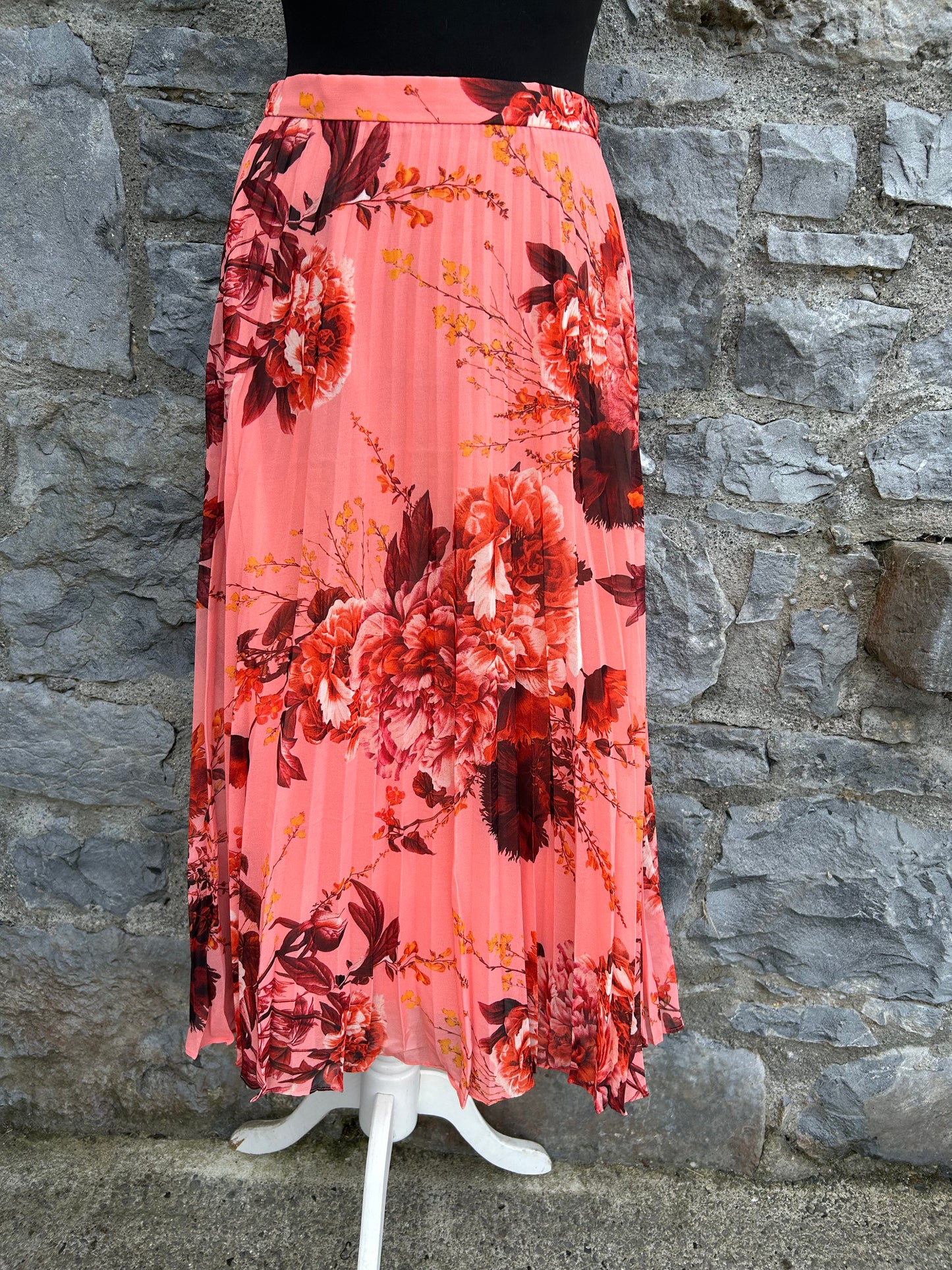 Floral print long pleated skirt uk 8