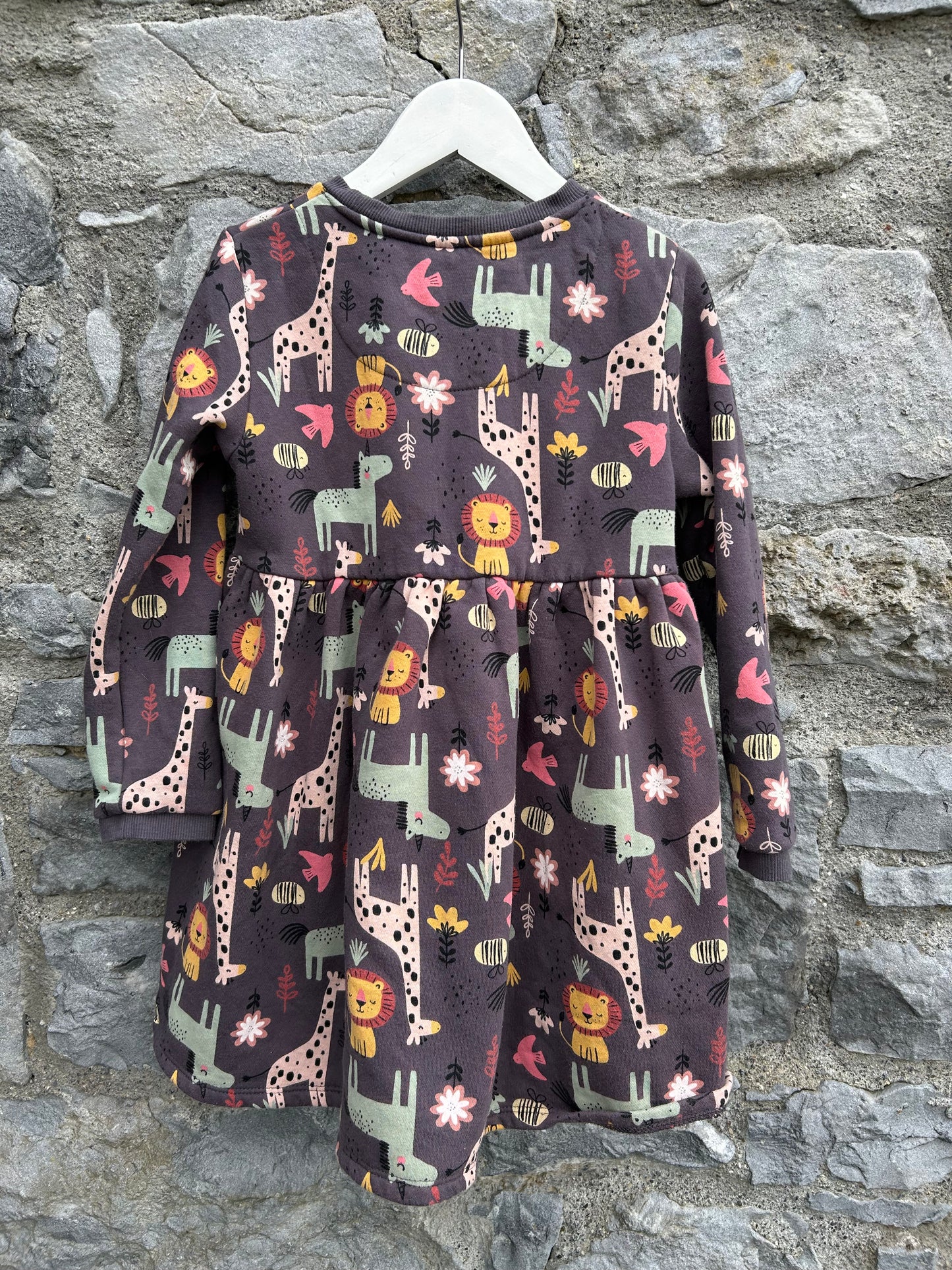 Wild animals charcoal sweat dress 5-6y (110-116cm)