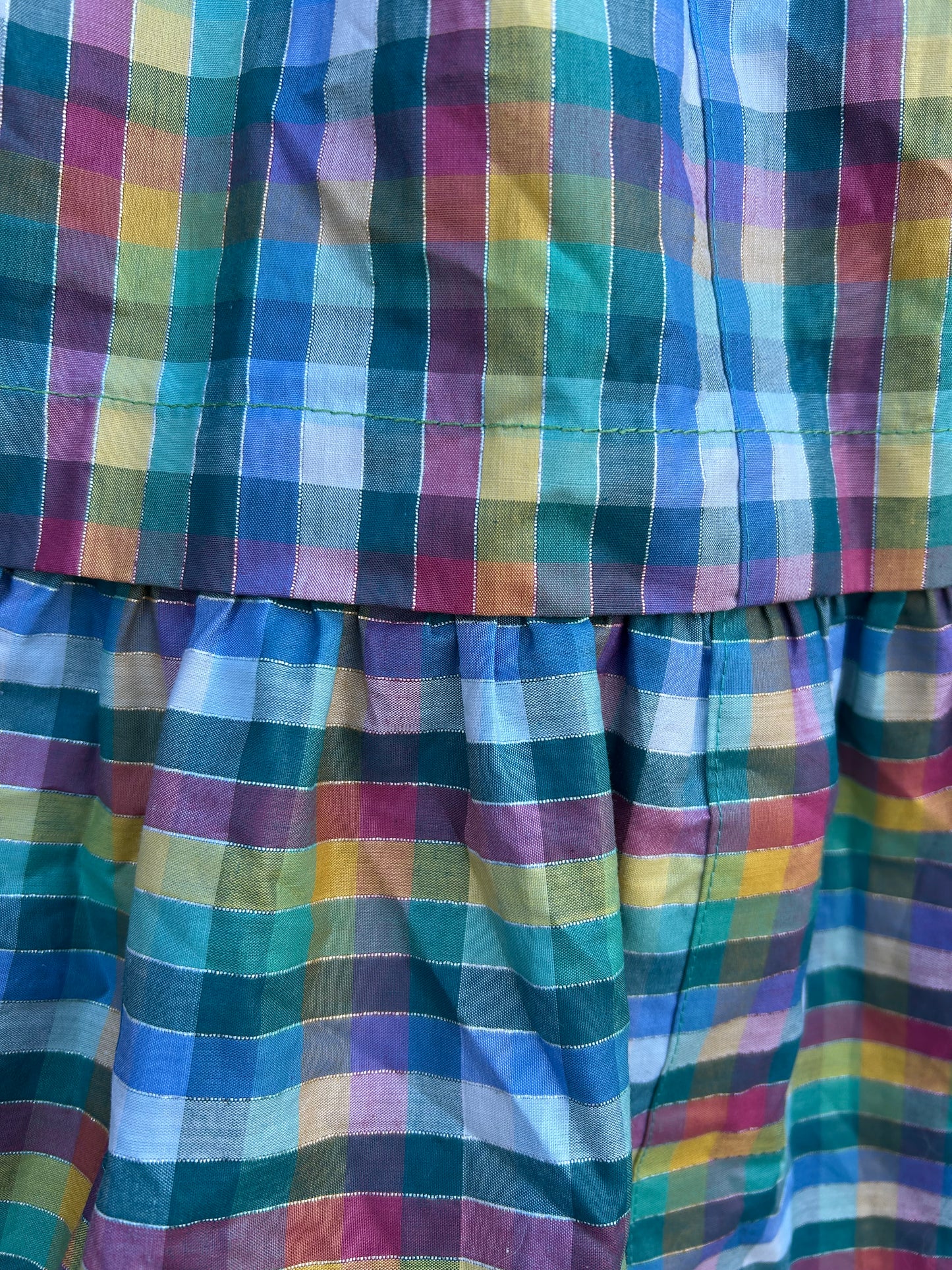 80s rainbow check top&skirt uk 8