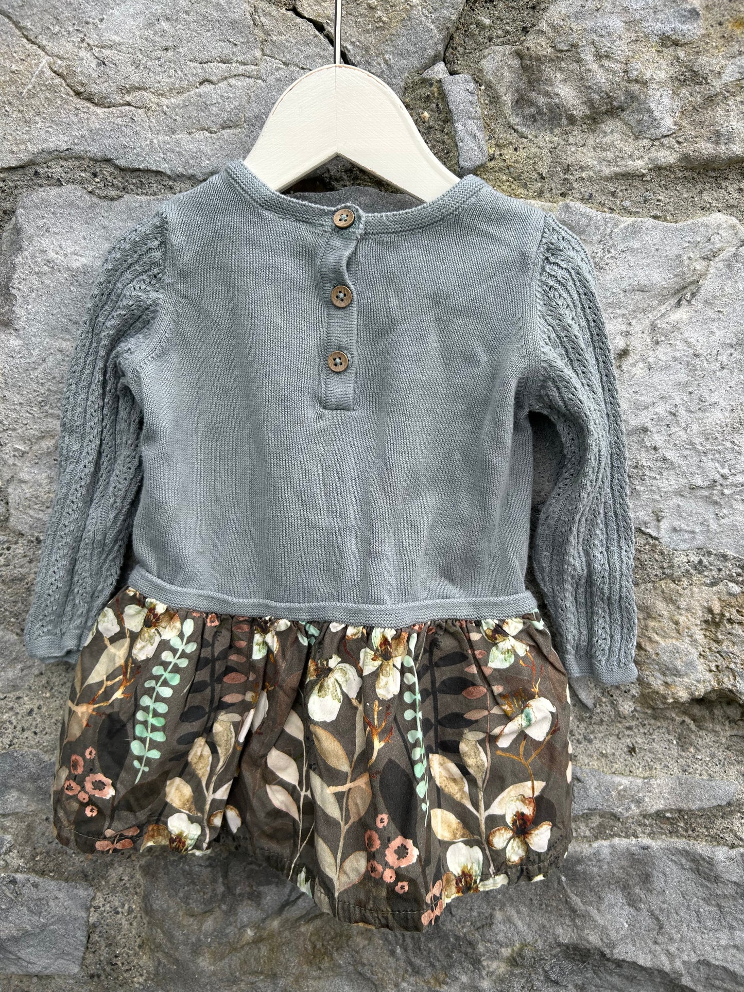 Khaki pointelle&flowers dress 6-9m (68-74cm)