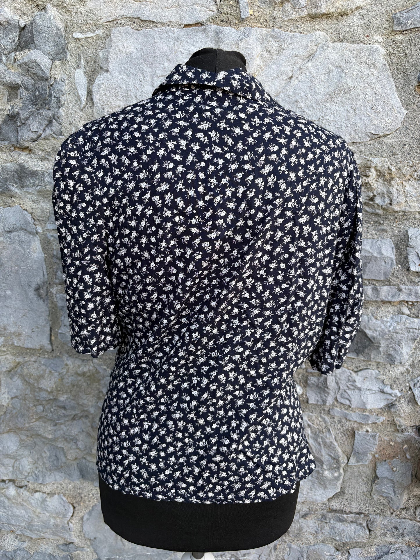 80s Black&white floral blouse uk 10-12