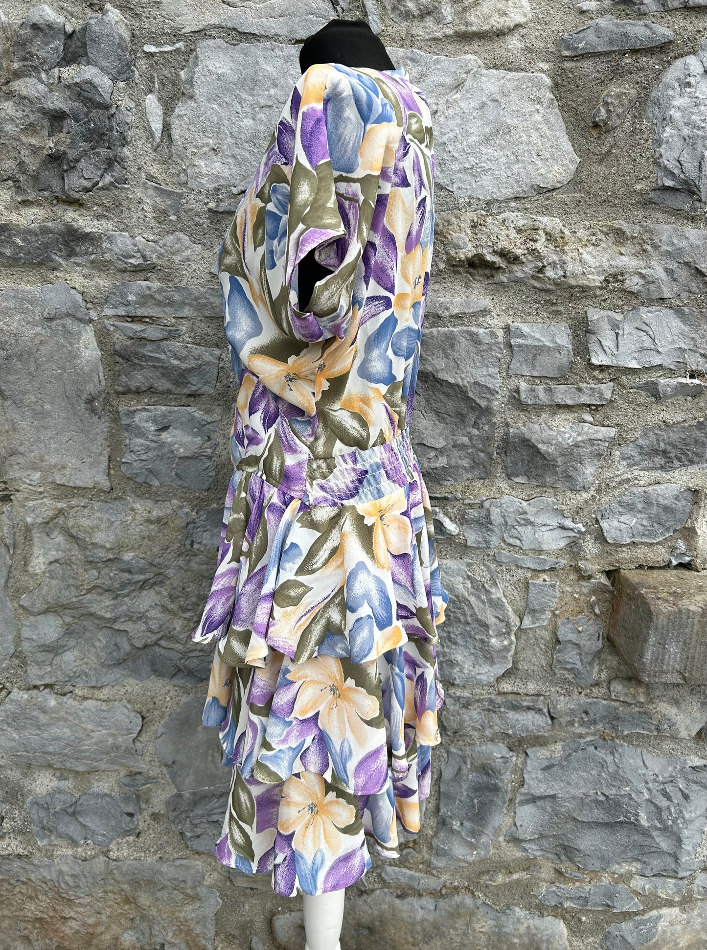 80s yellow&purple floral dress uk 12