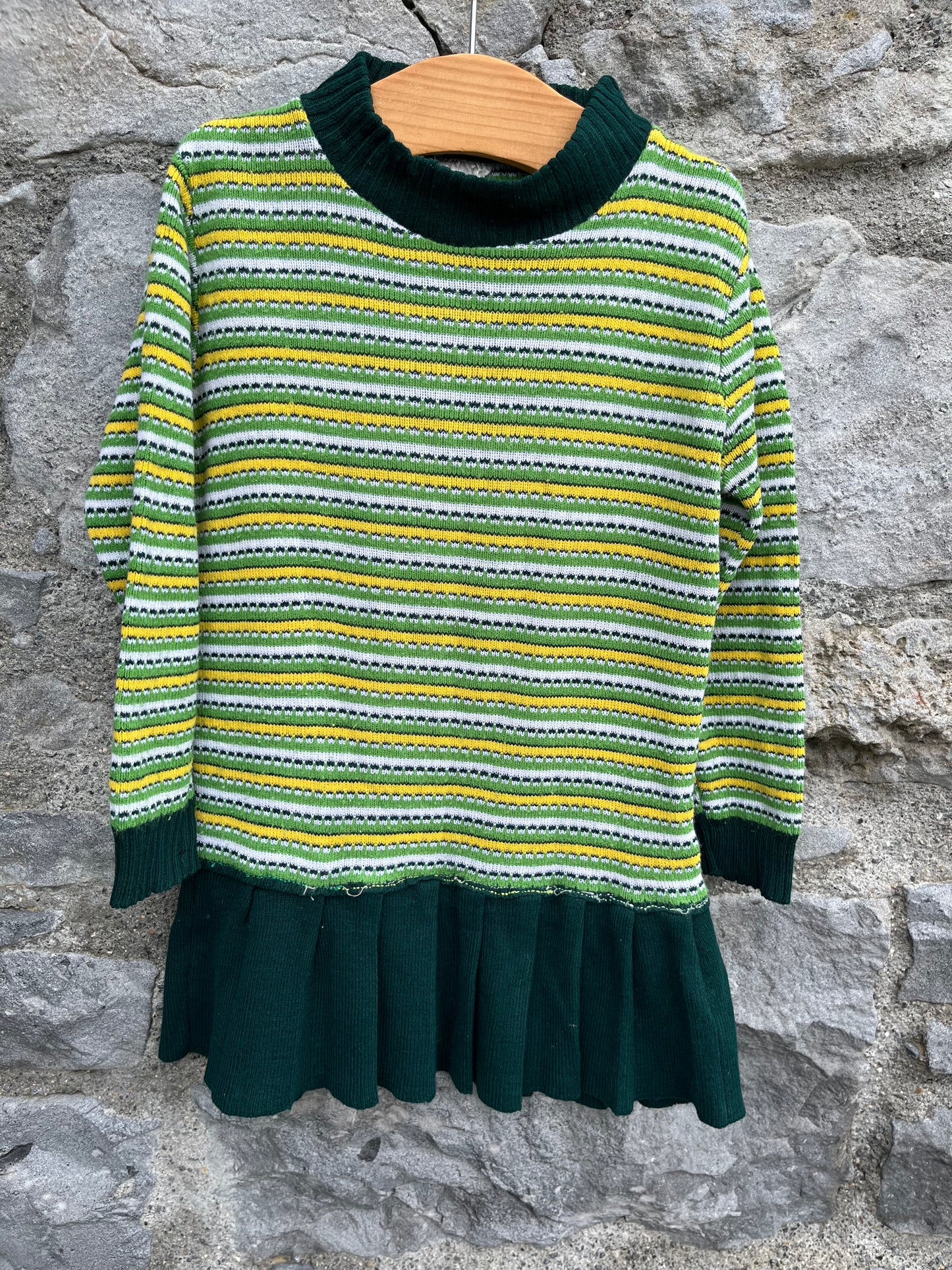80s green stripy tunic 3-4y (98-104cm)