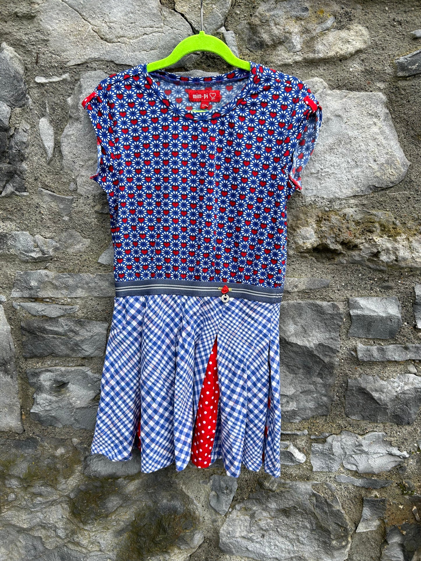 Blue floral&check dress 8y (128cm)