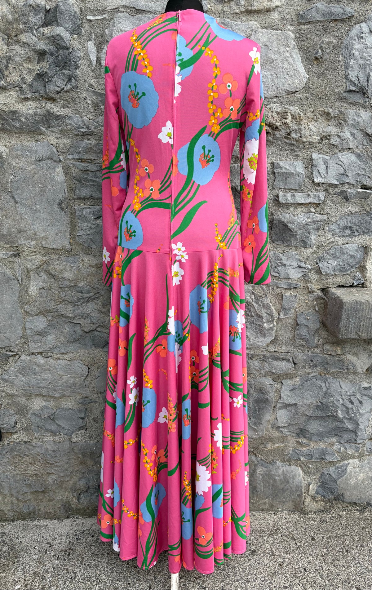 70s pink floral maxi dress uk 10-12