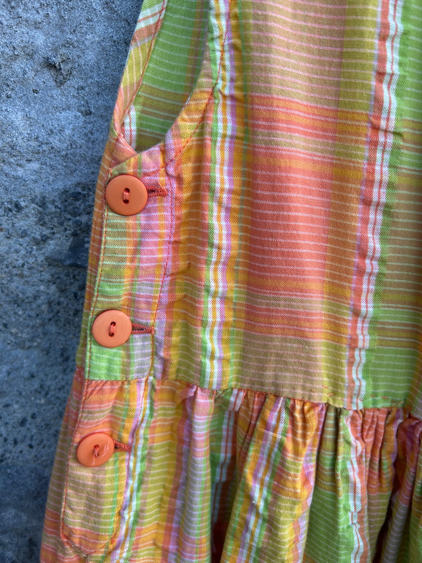 90s Green&orange check dress 7-8y (122-128cm)