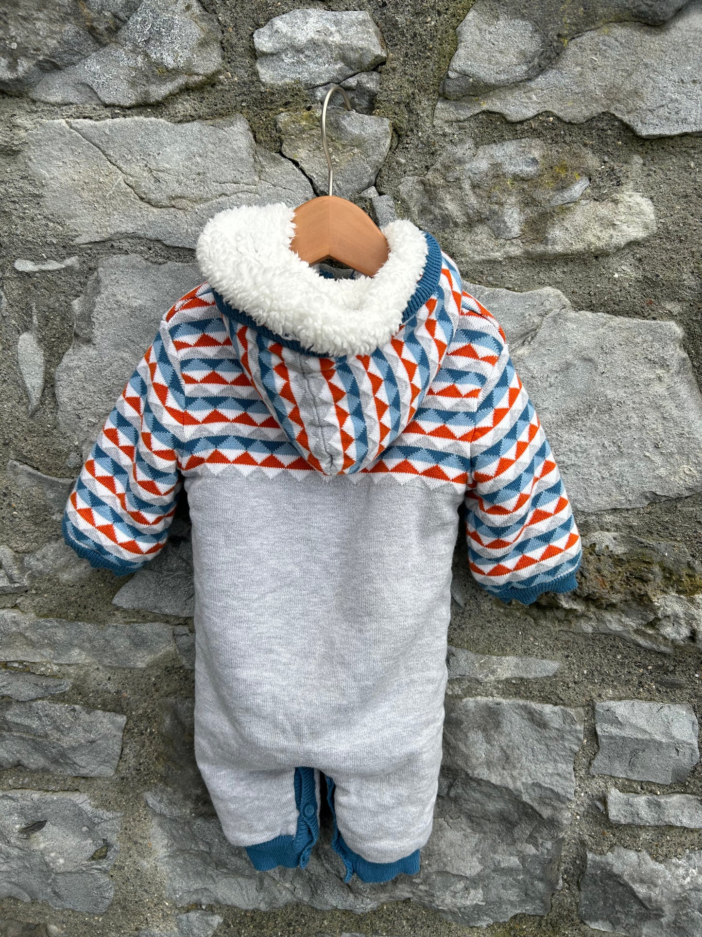 Geometric grey furry lined onesie 3-6m (62-68cm)