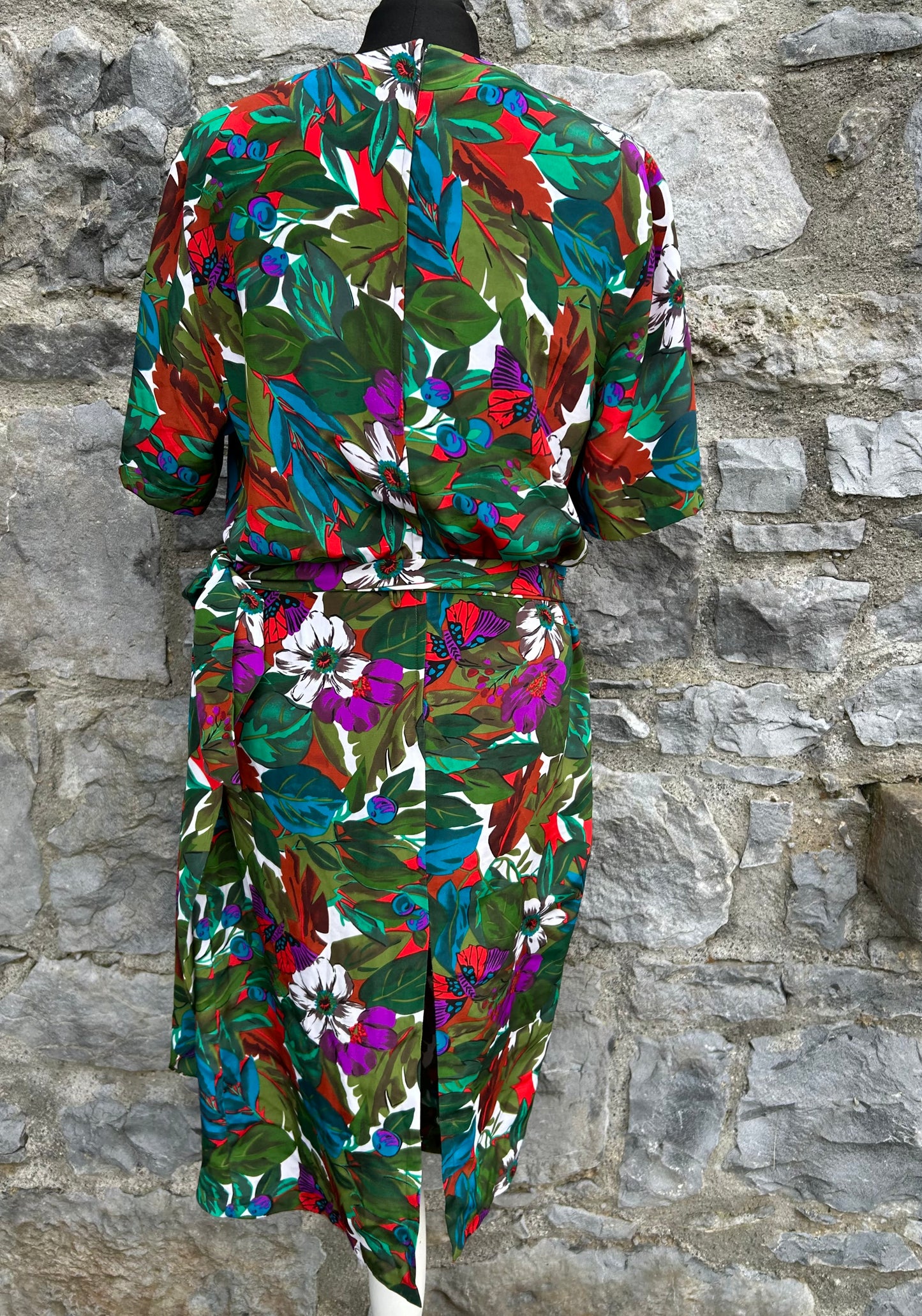 80s butterflies&flowers green dress uk 10