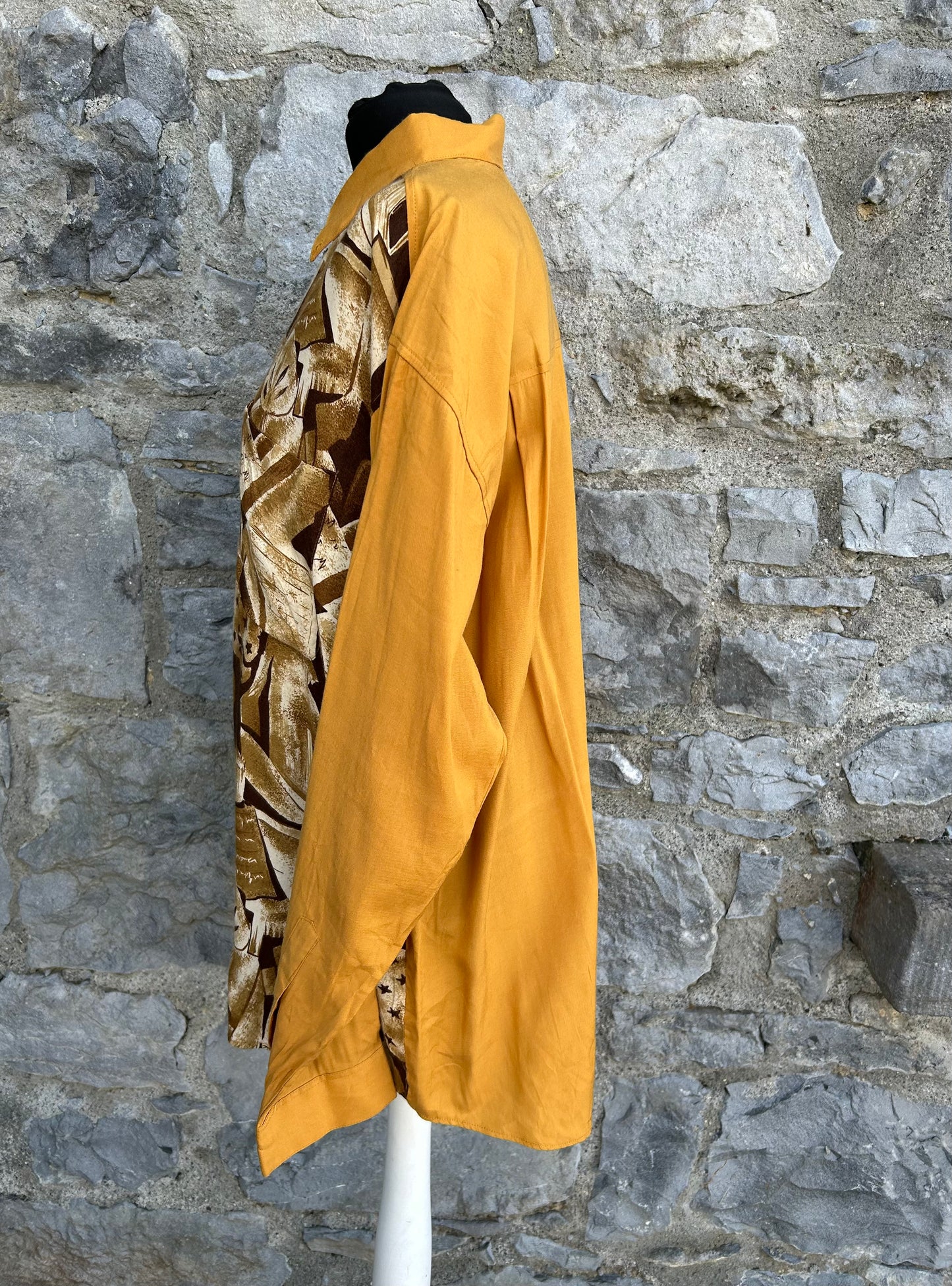 90s mustard&brown shirt M/L