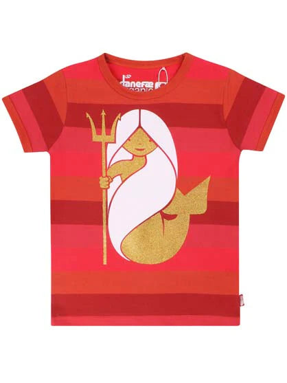 Gold mermaid red stripy T-shirt 4y (104cm)