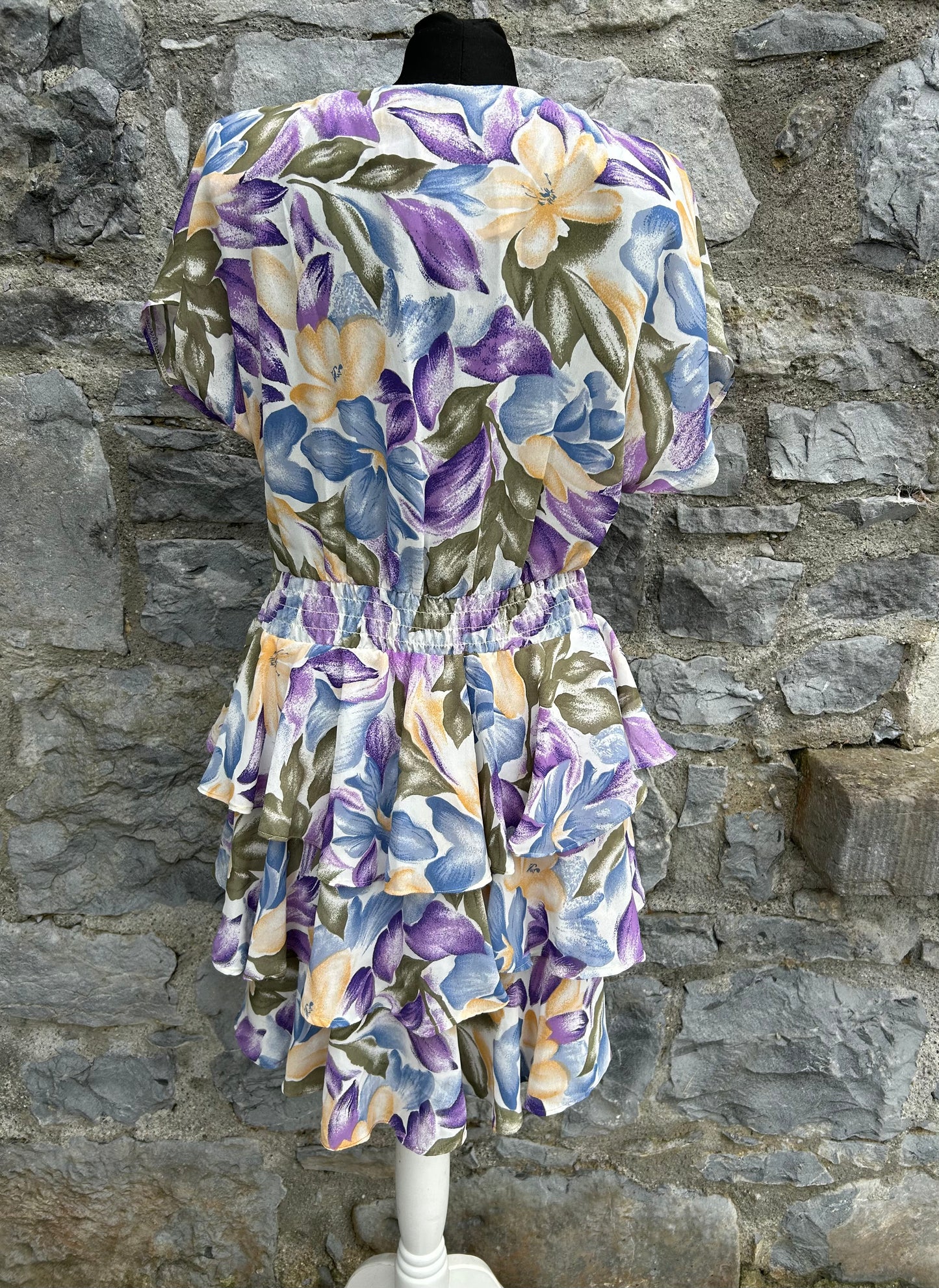 80s yellow&purple floral dress uk 12
