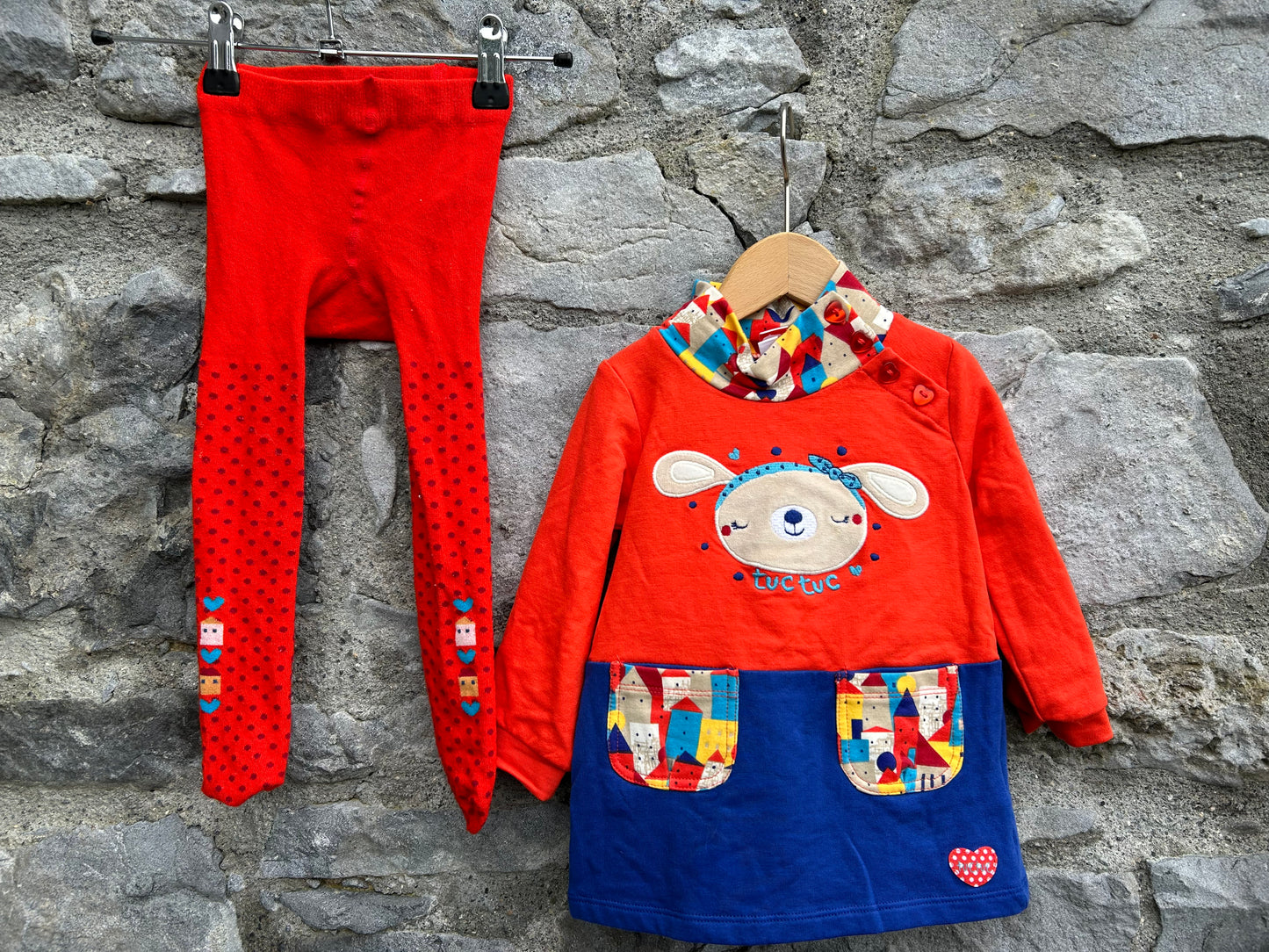 Red&blue dress with tights 9-12m (74-80cm)
