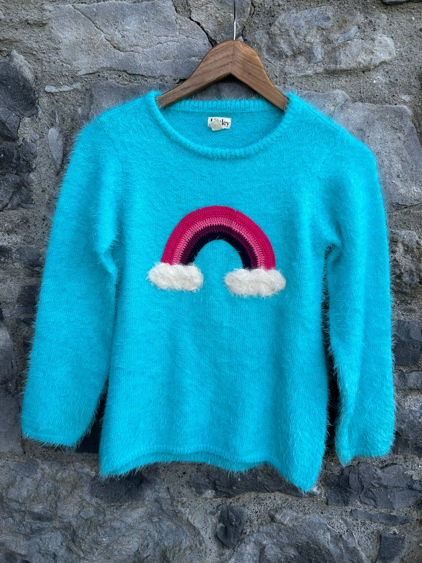 Rainbow teal furry jumper 10-11y (140-146cm)