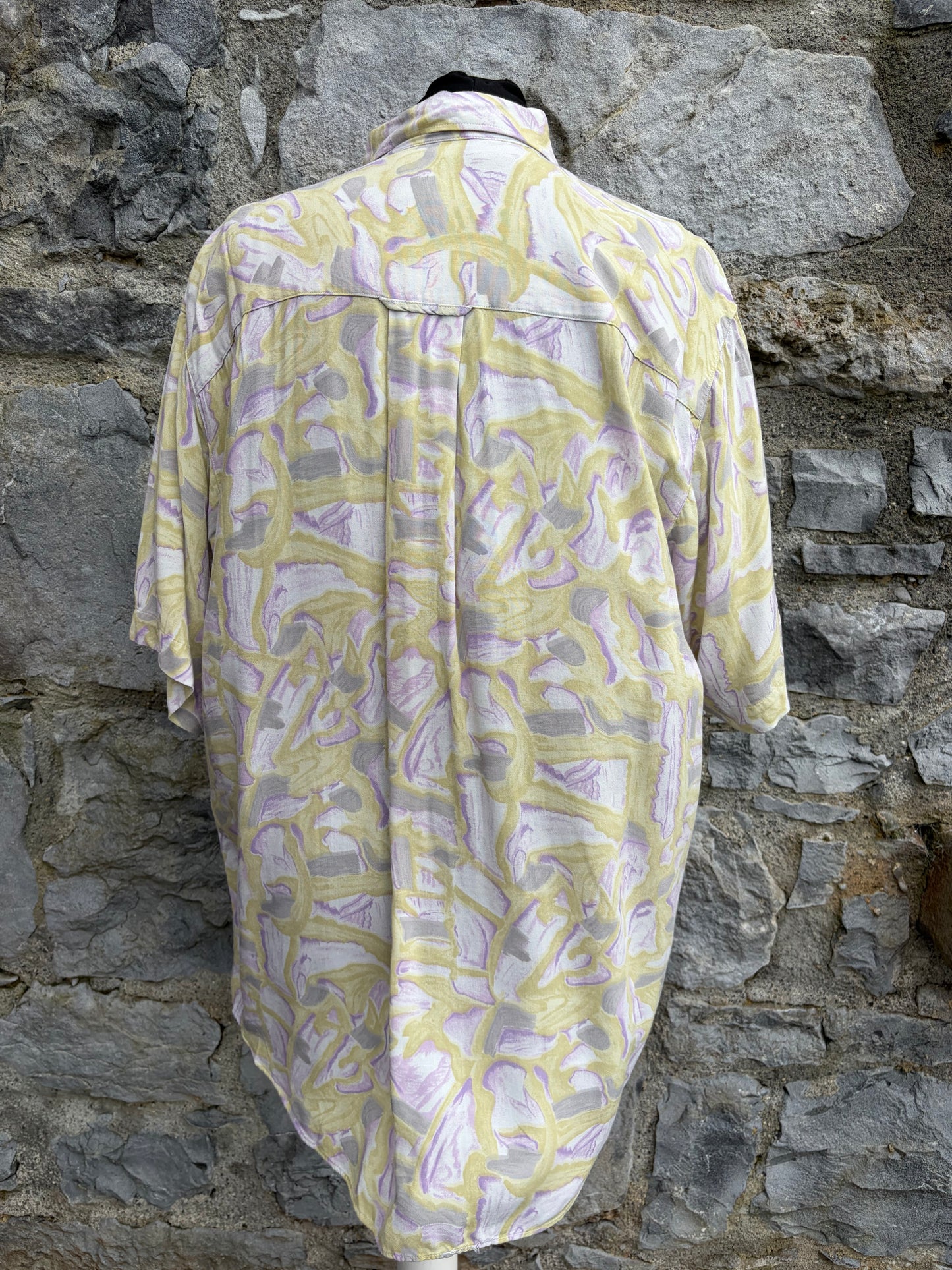 80s grey&yellow abstract shirt Medium