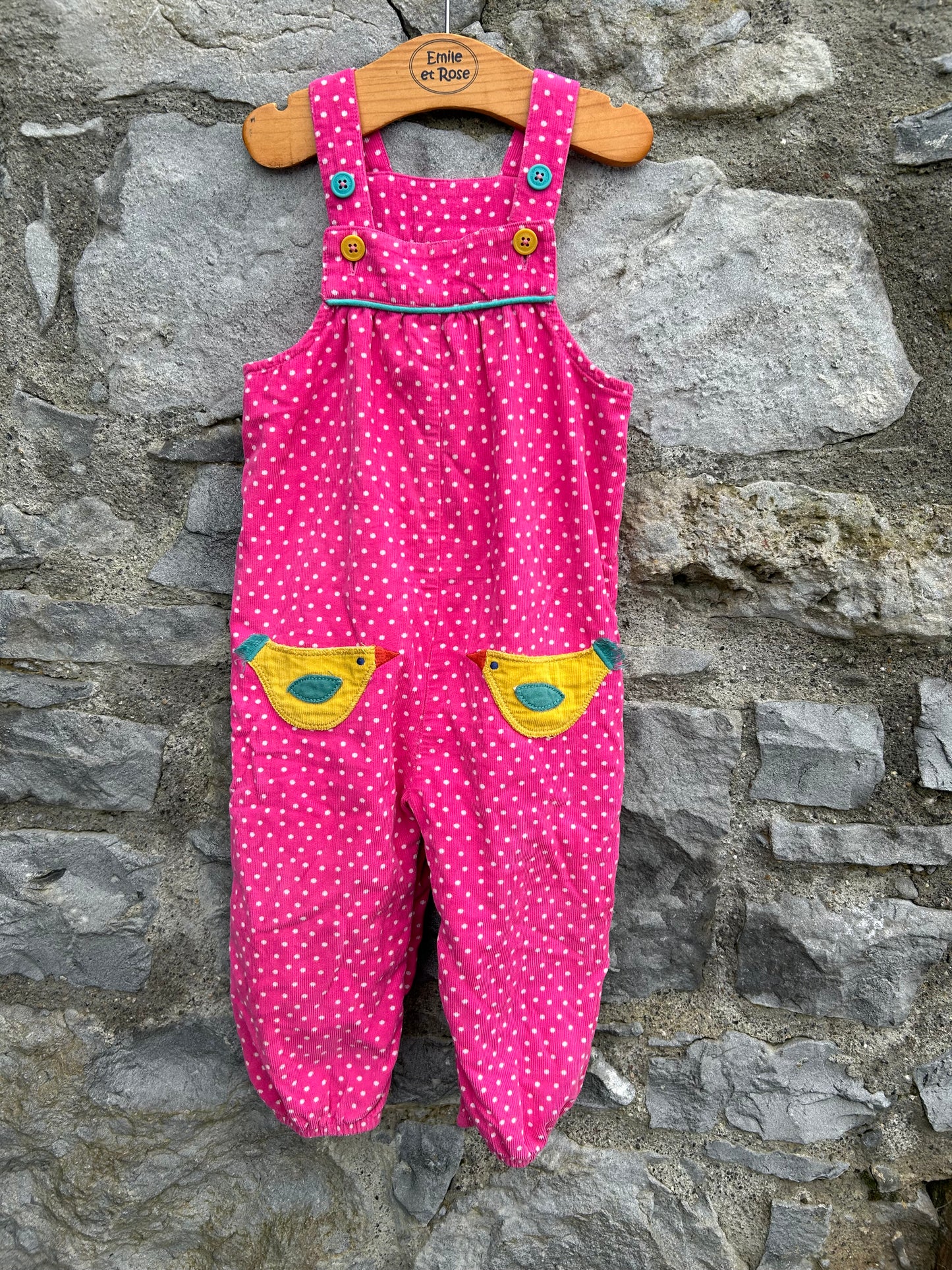 Pink cord dungarees with bird pockets 18-24m (86-92cm)
