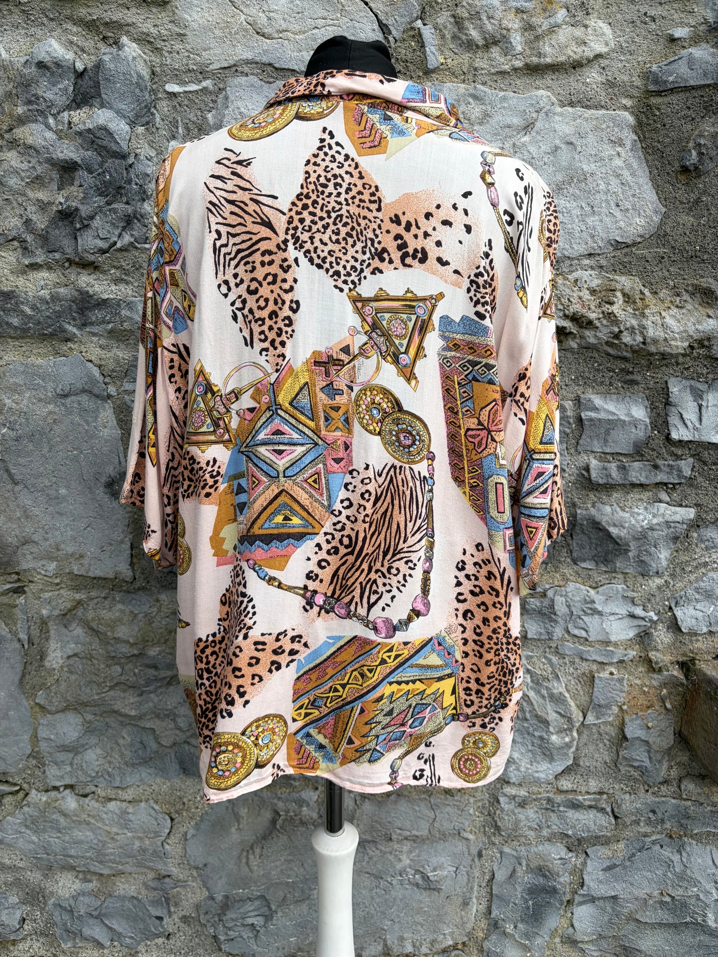 80s geometric jewelry blouse uk 12-14