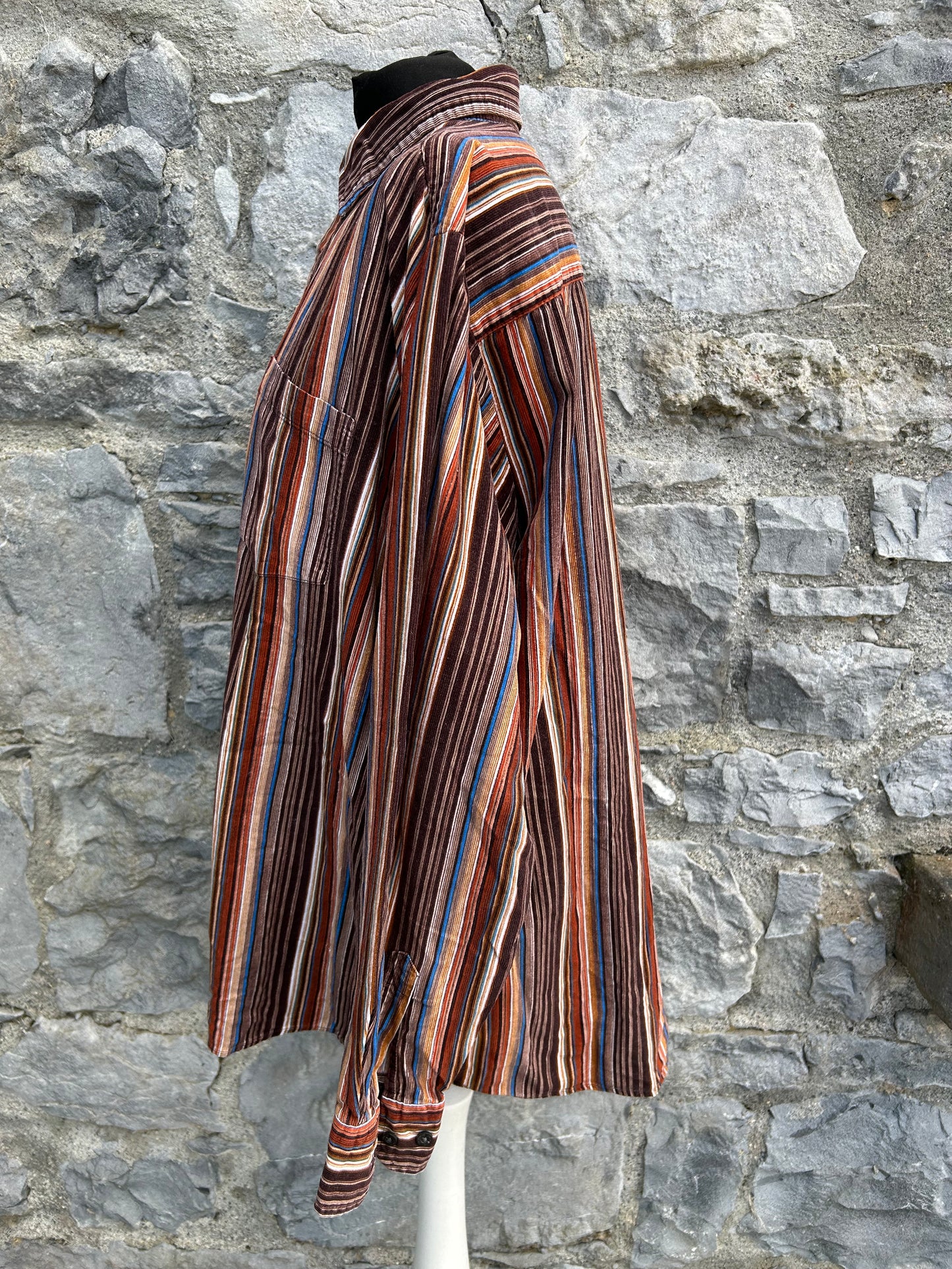 90s brown stripy cord shirt Large