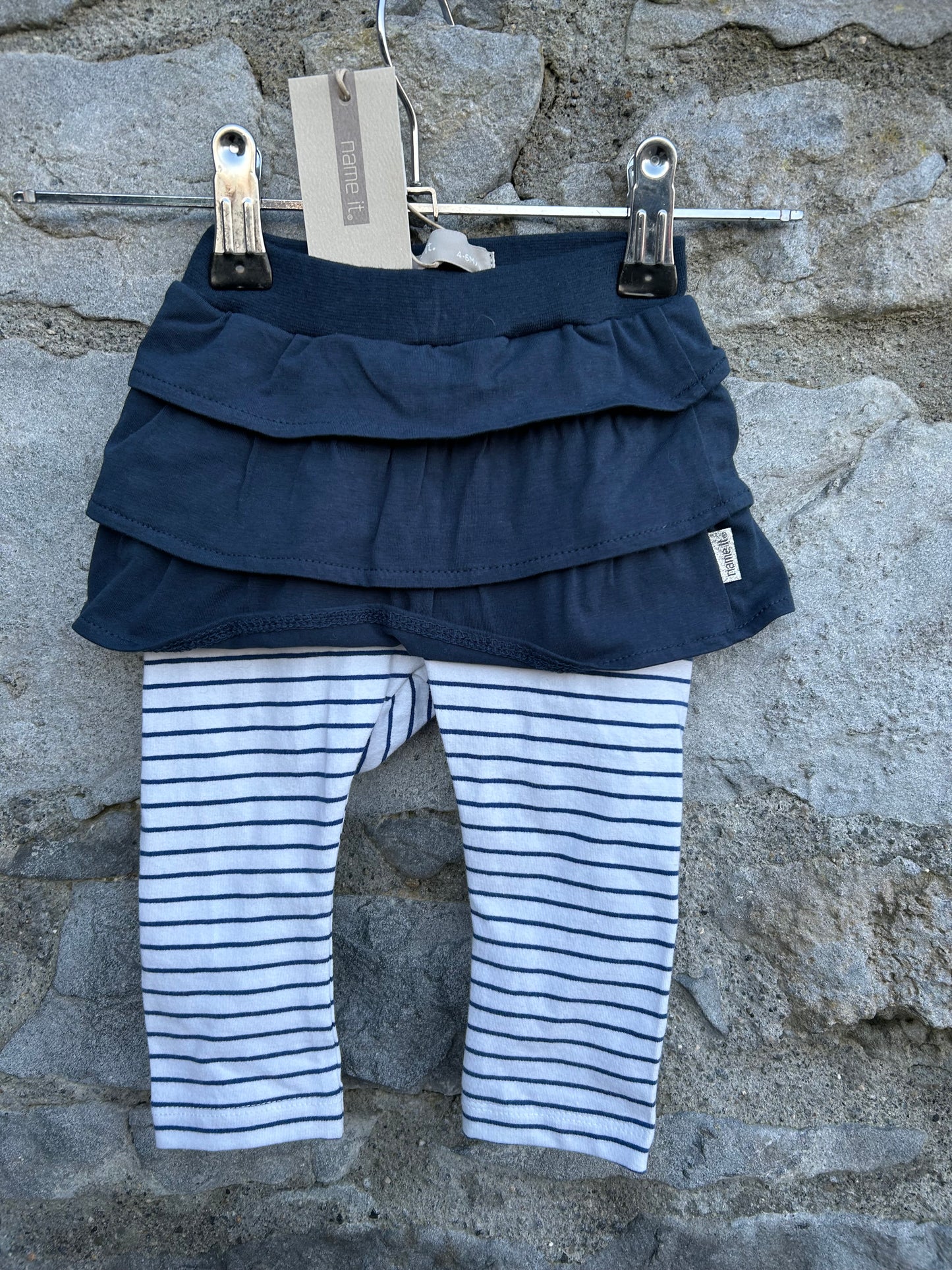 Navy skirt with stripy leggings 3-6m (62-68cm)