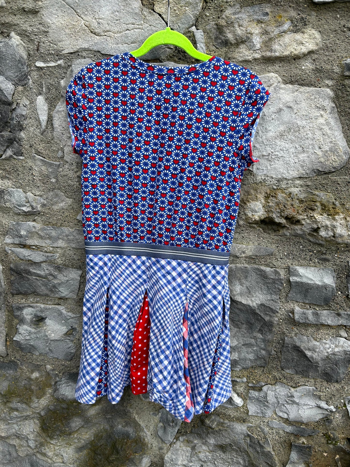Blue floral&check dress 8y (128cm)