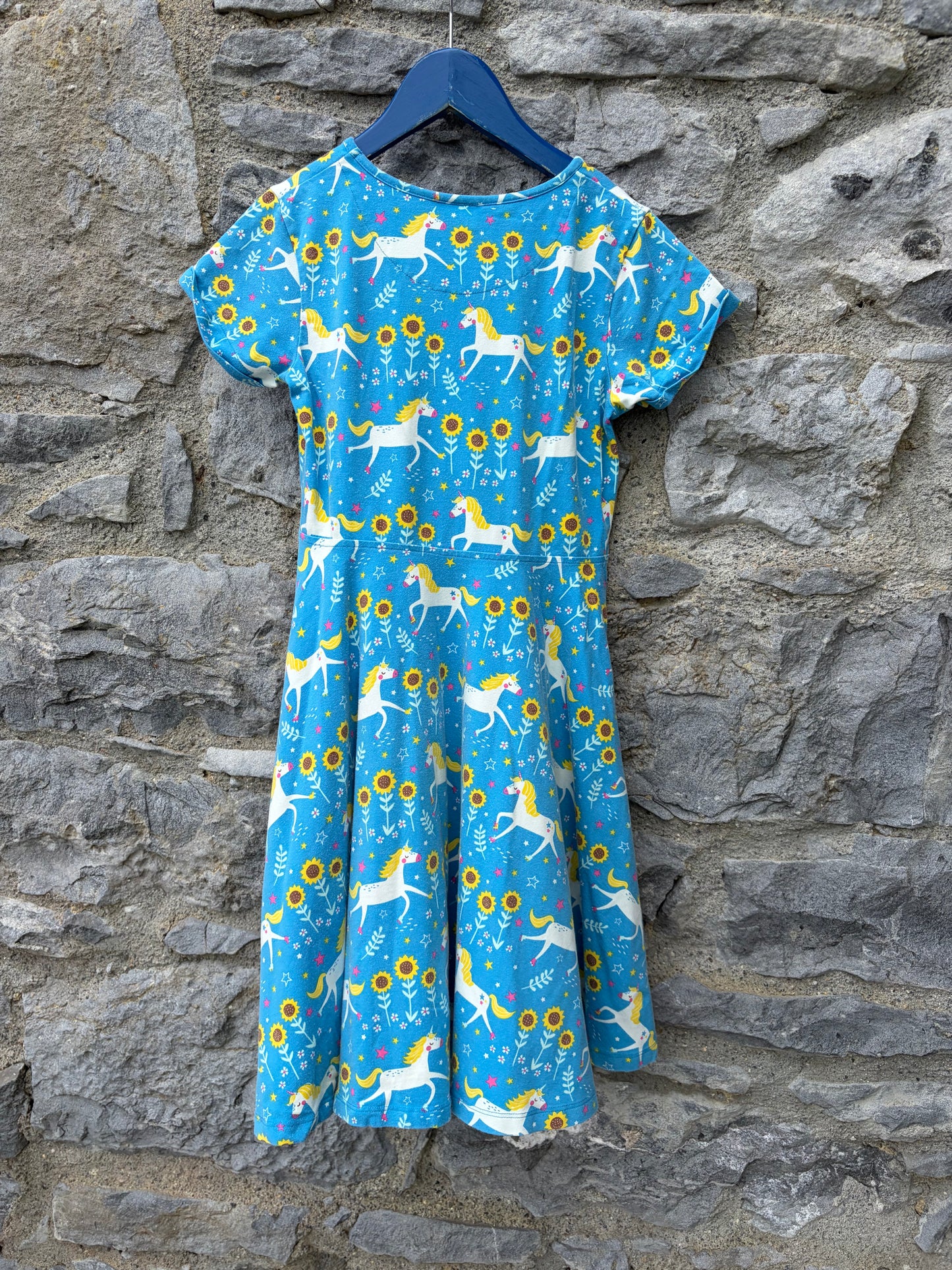 Unicorns&sunflowers blue skater dress 9-10y (134-140cm)