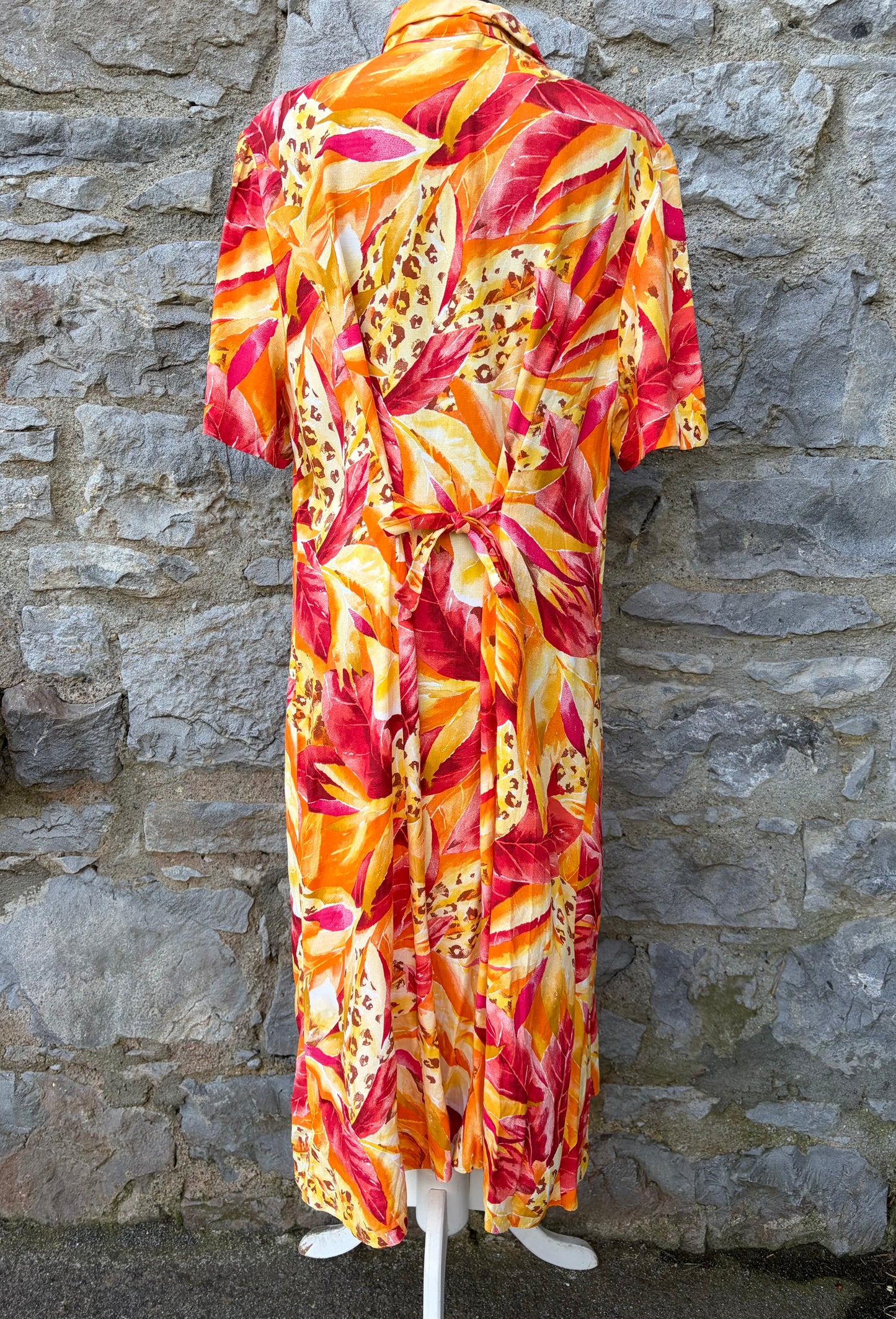 80s orange flowers button up dress uk 12-14