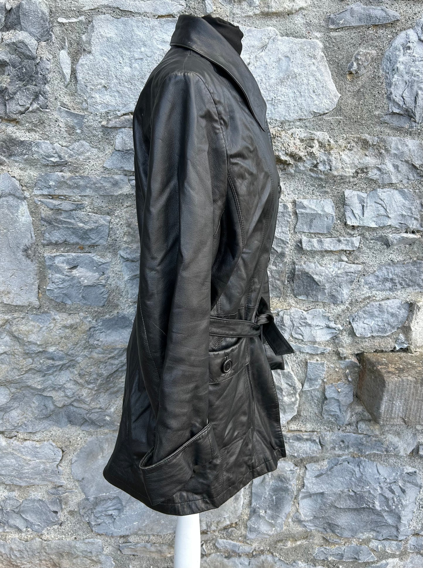 90s black leather coat uk 12