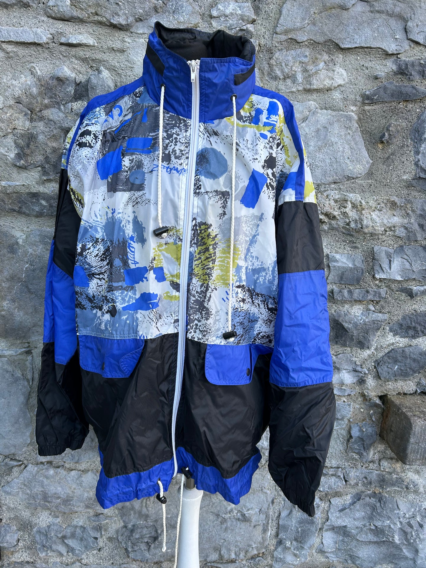 80s Blue&black geometric jacket L/XL