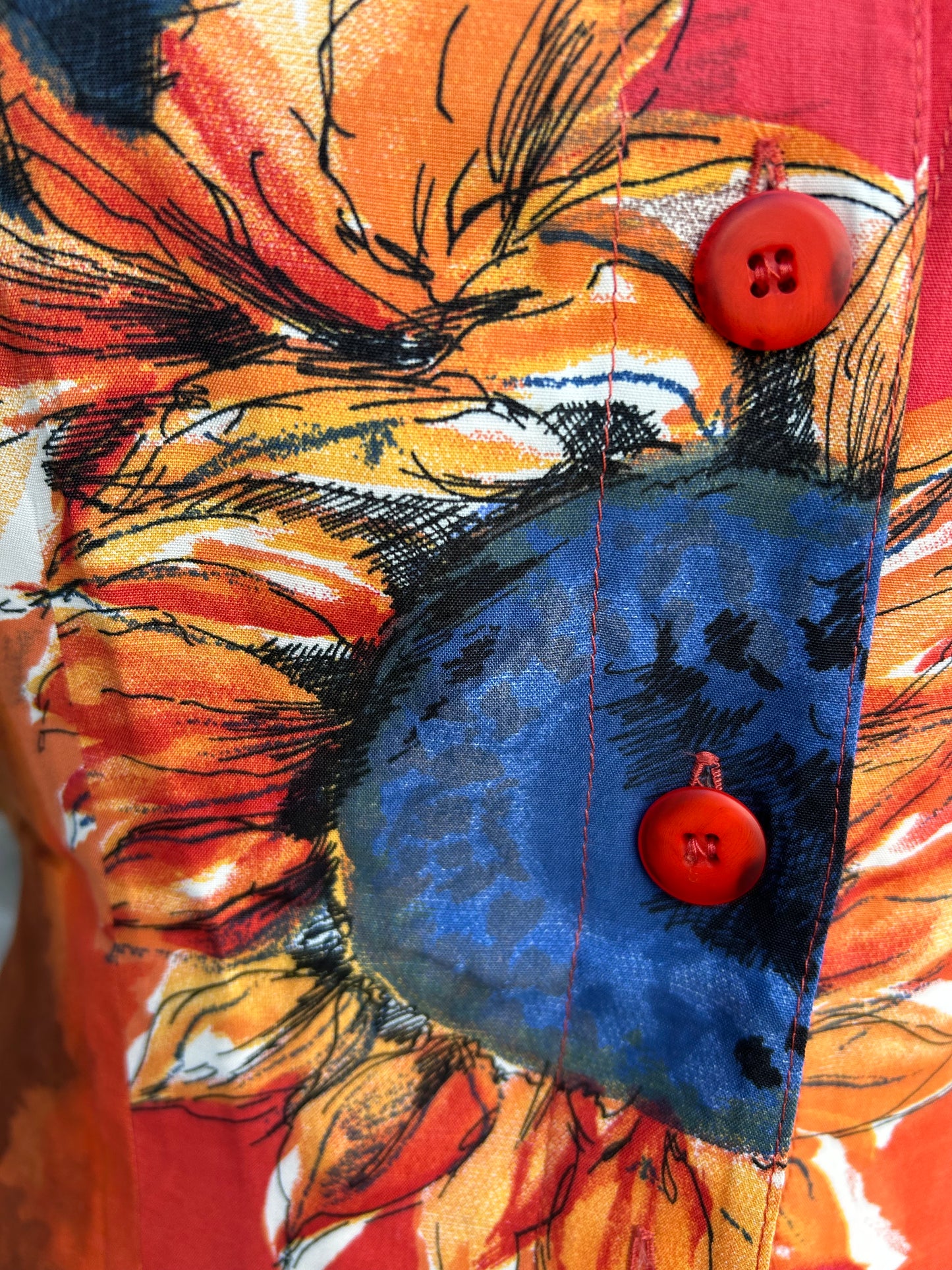 80s Red&orange floral tunic uk 12
