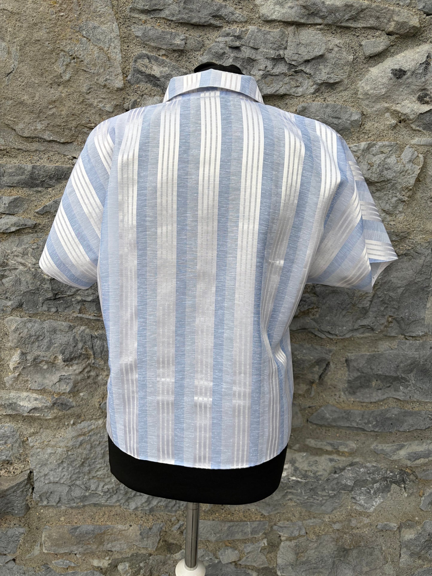 80s icy blue stripes blouse uk 10-12