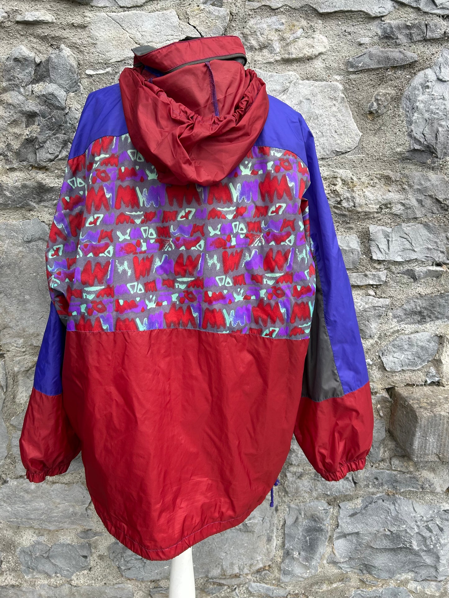 80s red&abstract Half zip windbreaker XL