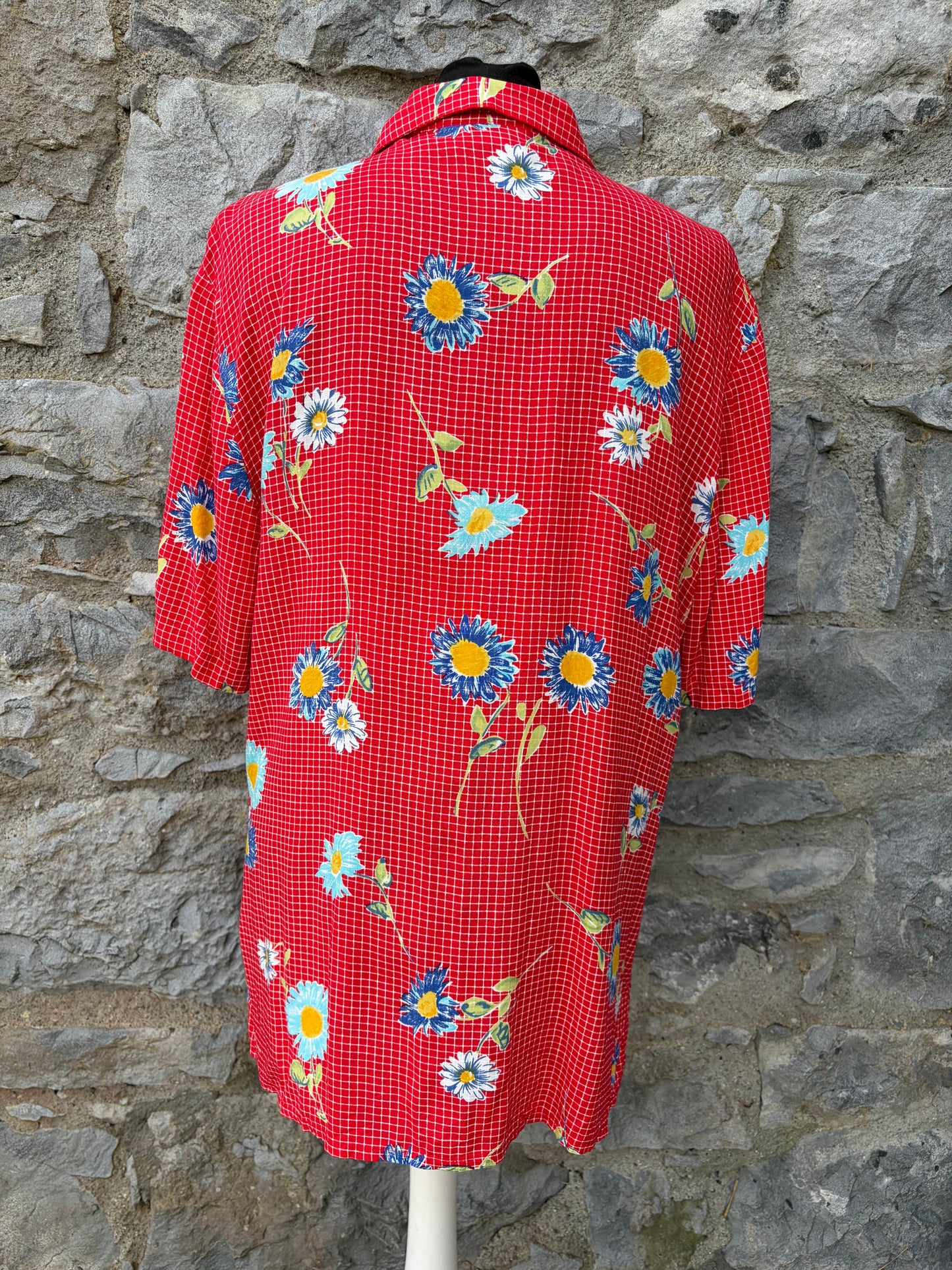 90s red check floral shirt uk 14