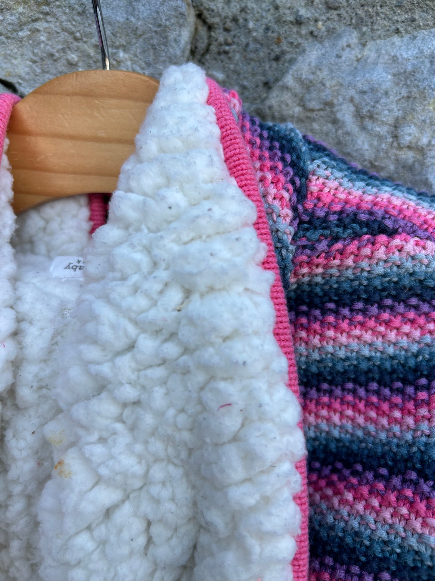 Pink stripy furry lined cardigan 12-18m (80-86cm)