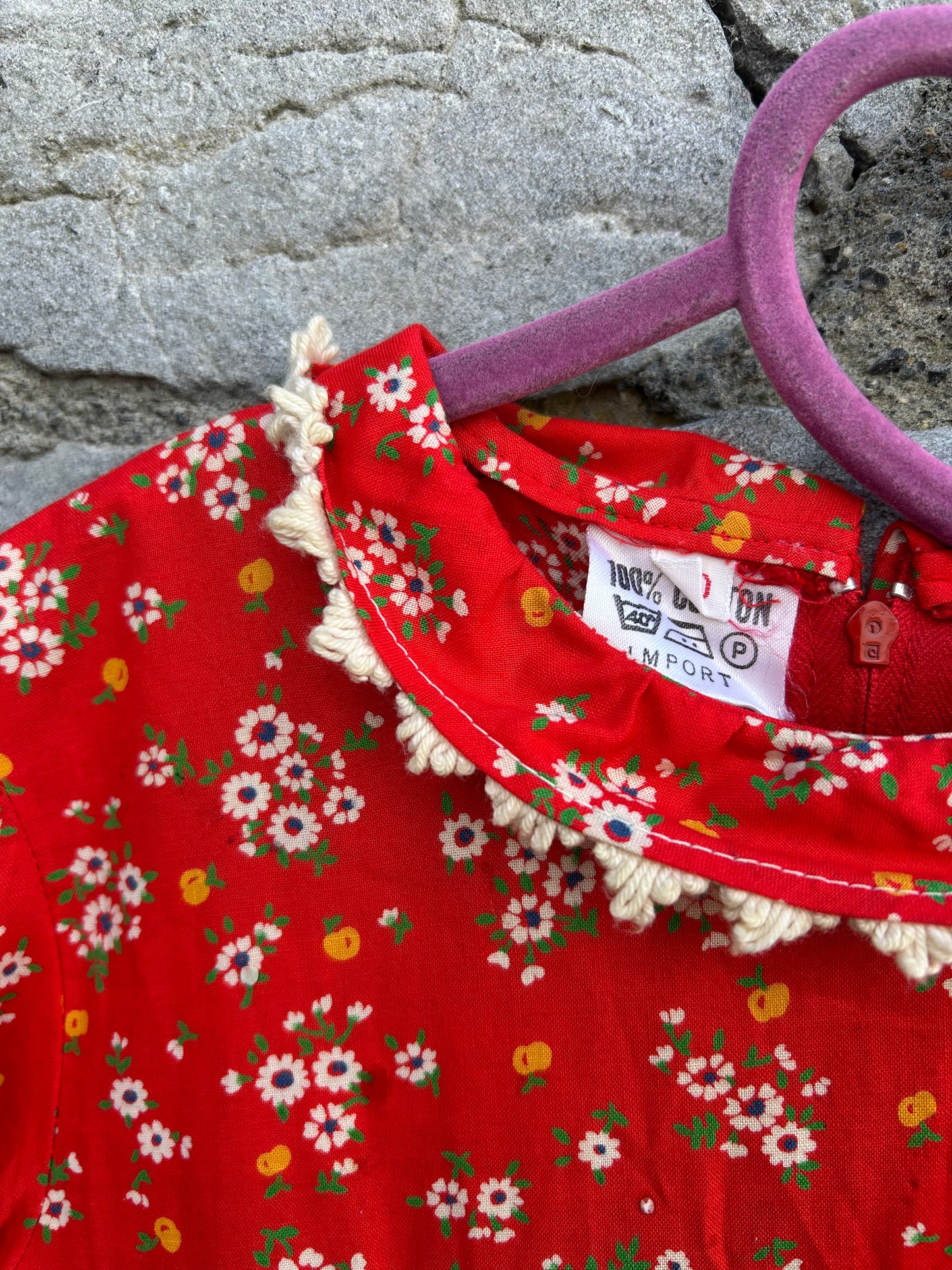 70s red&black floral dress 9-10y (134-140cm)
