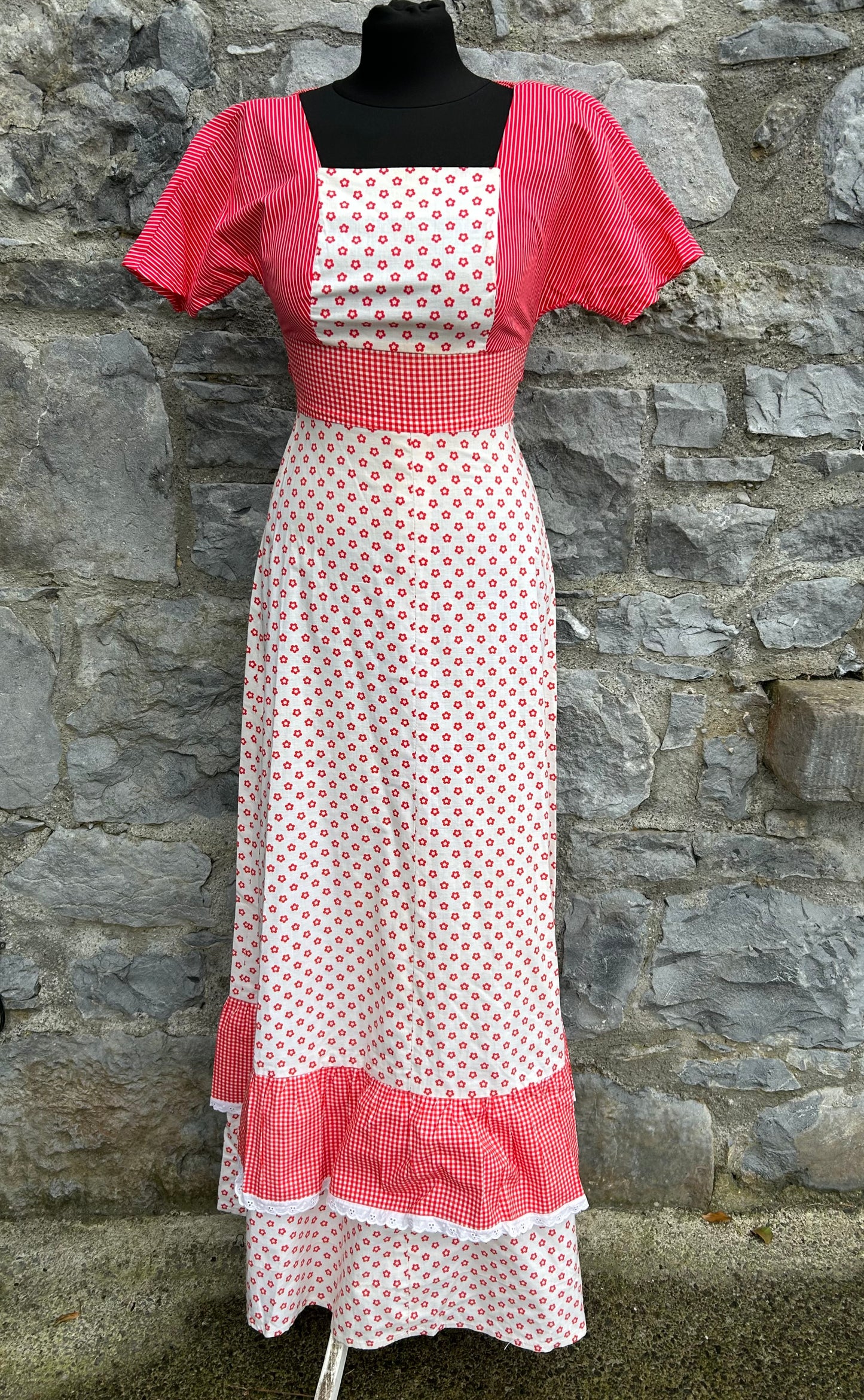 70s Red&white folk dress uk 6