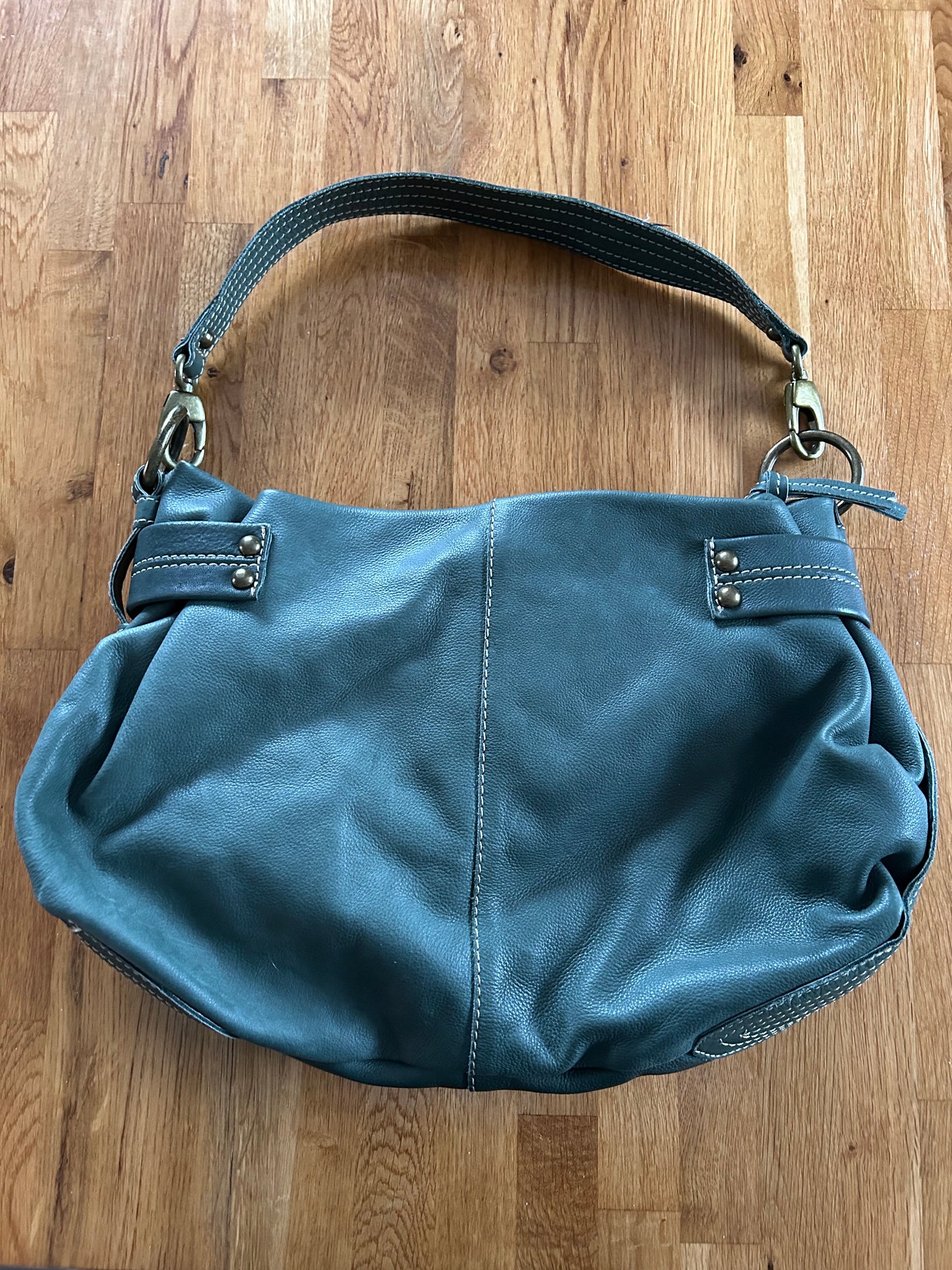Green leather handbag