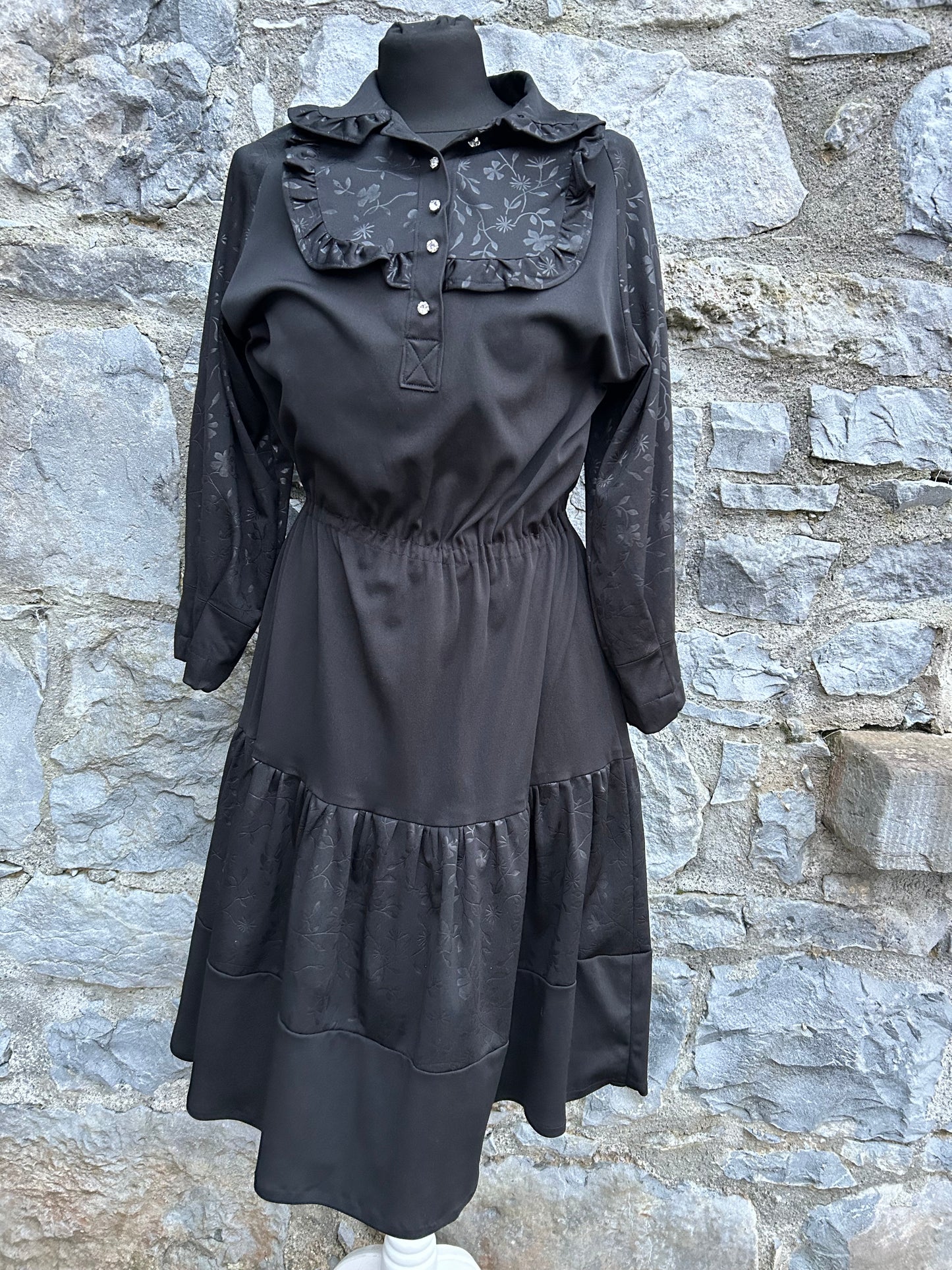80s tiered black dress uk 10-12