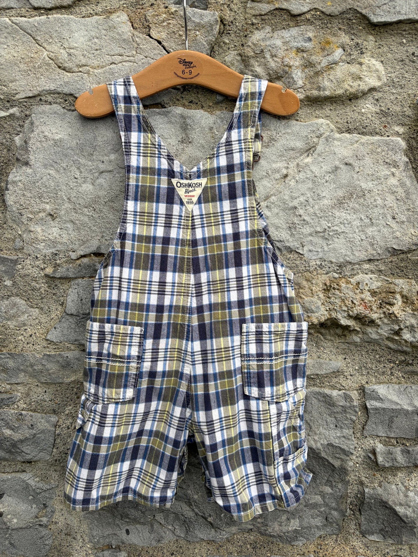Grey&green check short dungarees 18-24m (86-92cm)