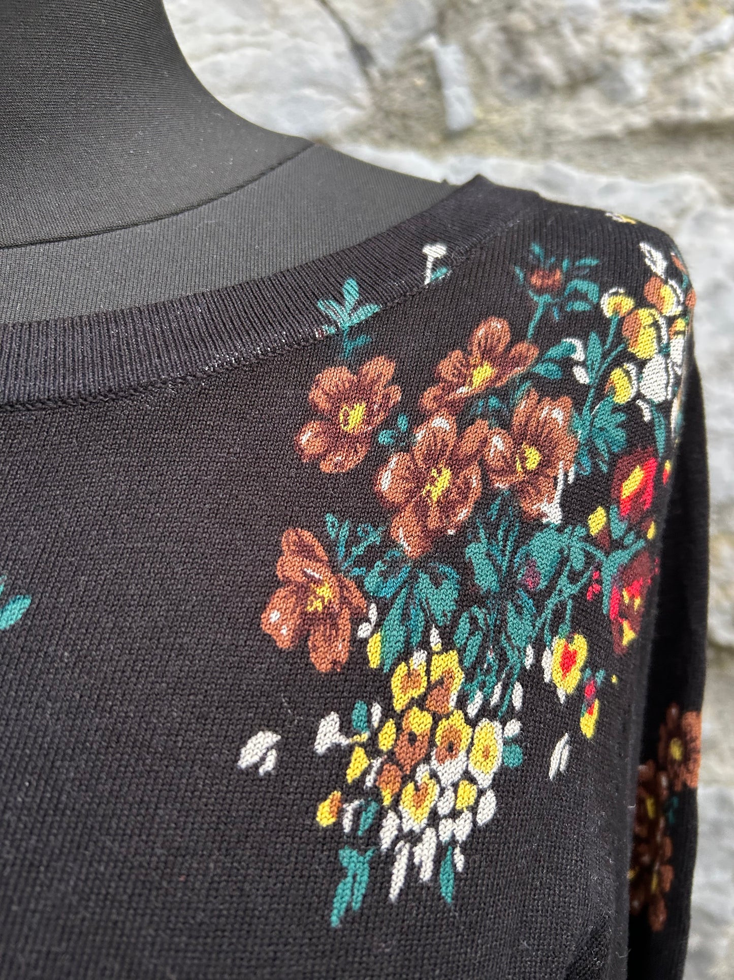 Floral black knitted dress uk 12