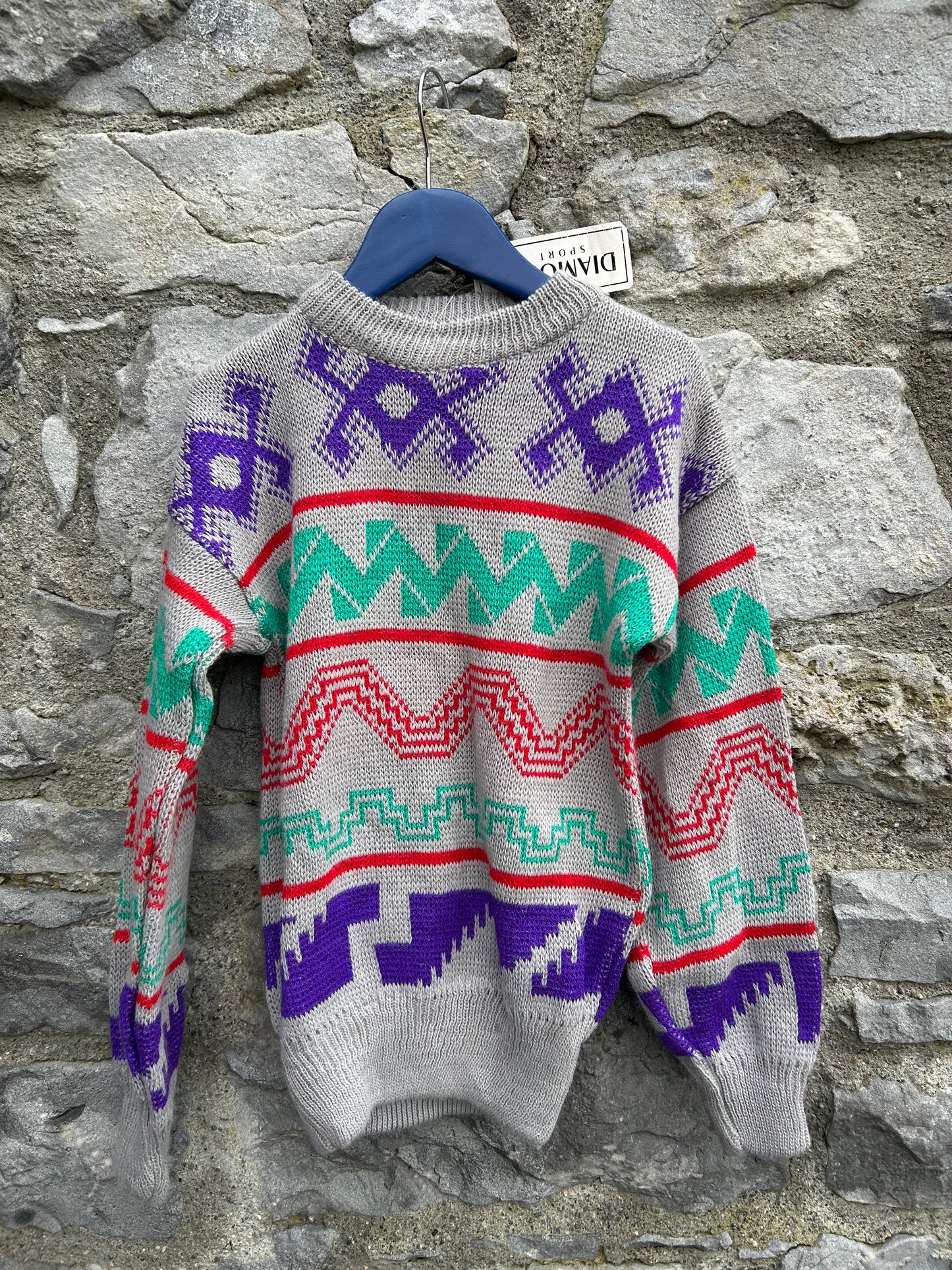 80s grey geometric jumper 7-8y (122-128cm)