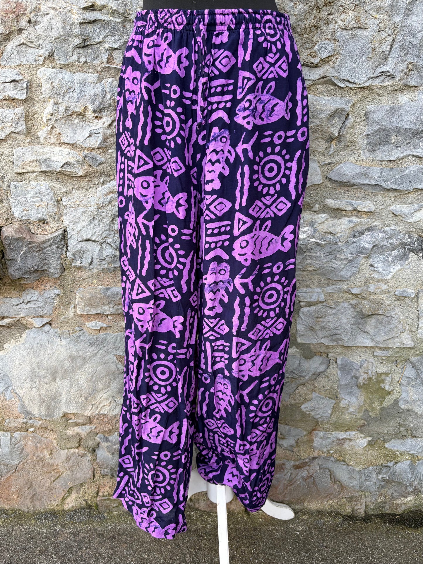 90s purple&black abstract baggy pants uk 10-12
