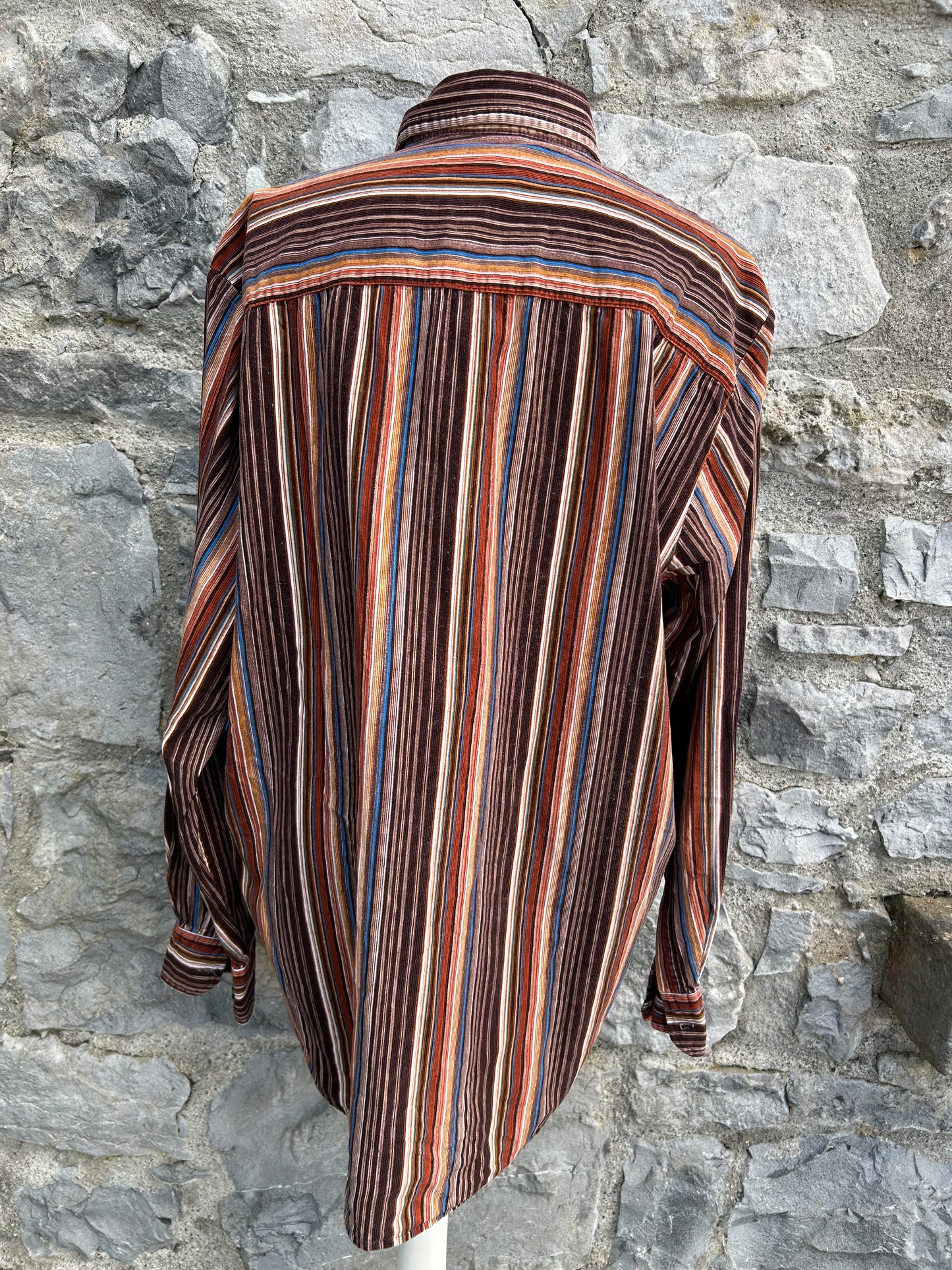 90s brown stripy cord shirt Large